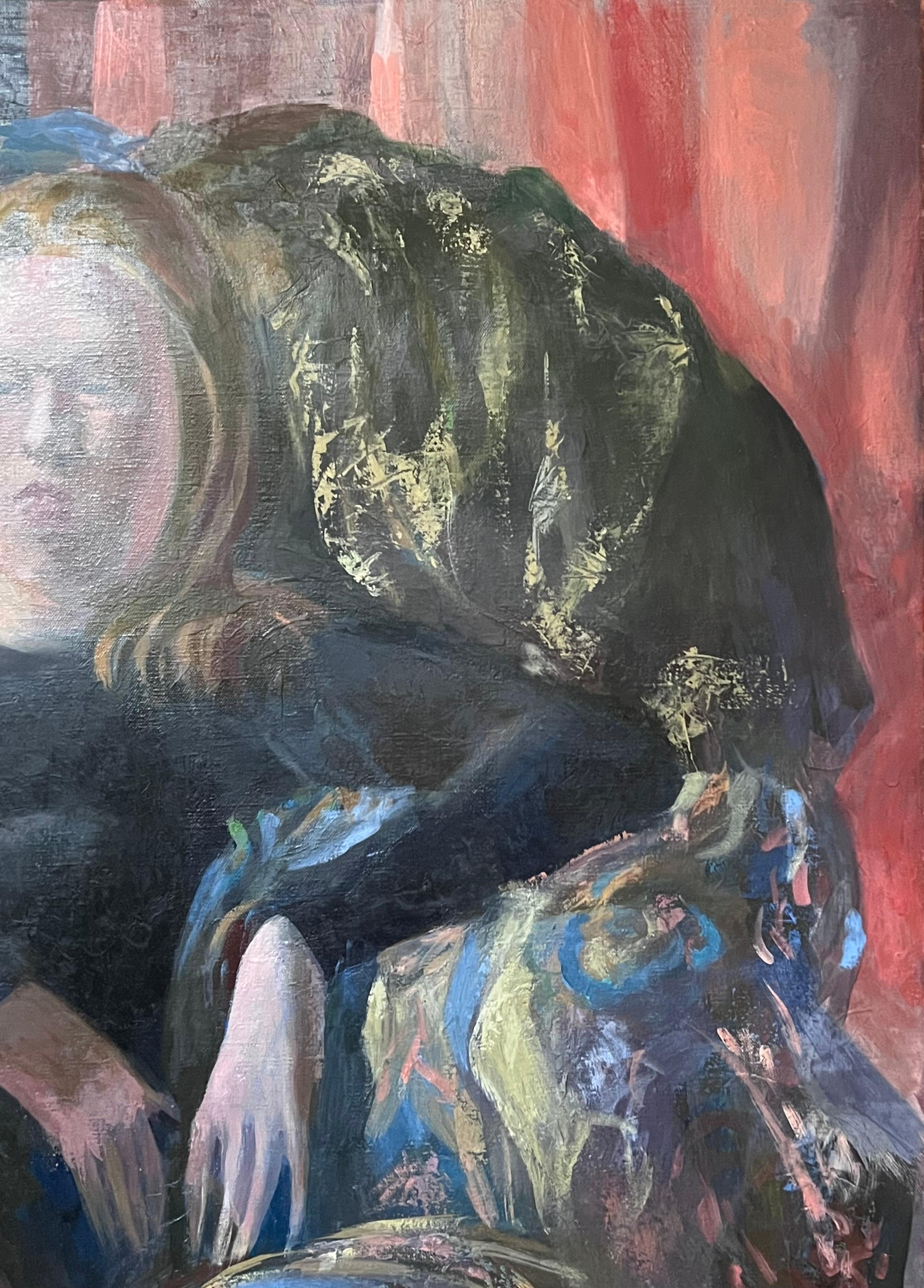 Französisch Impressionist Ölgemälde einer Posed Dame saß in großen Sessel im Angebot 1