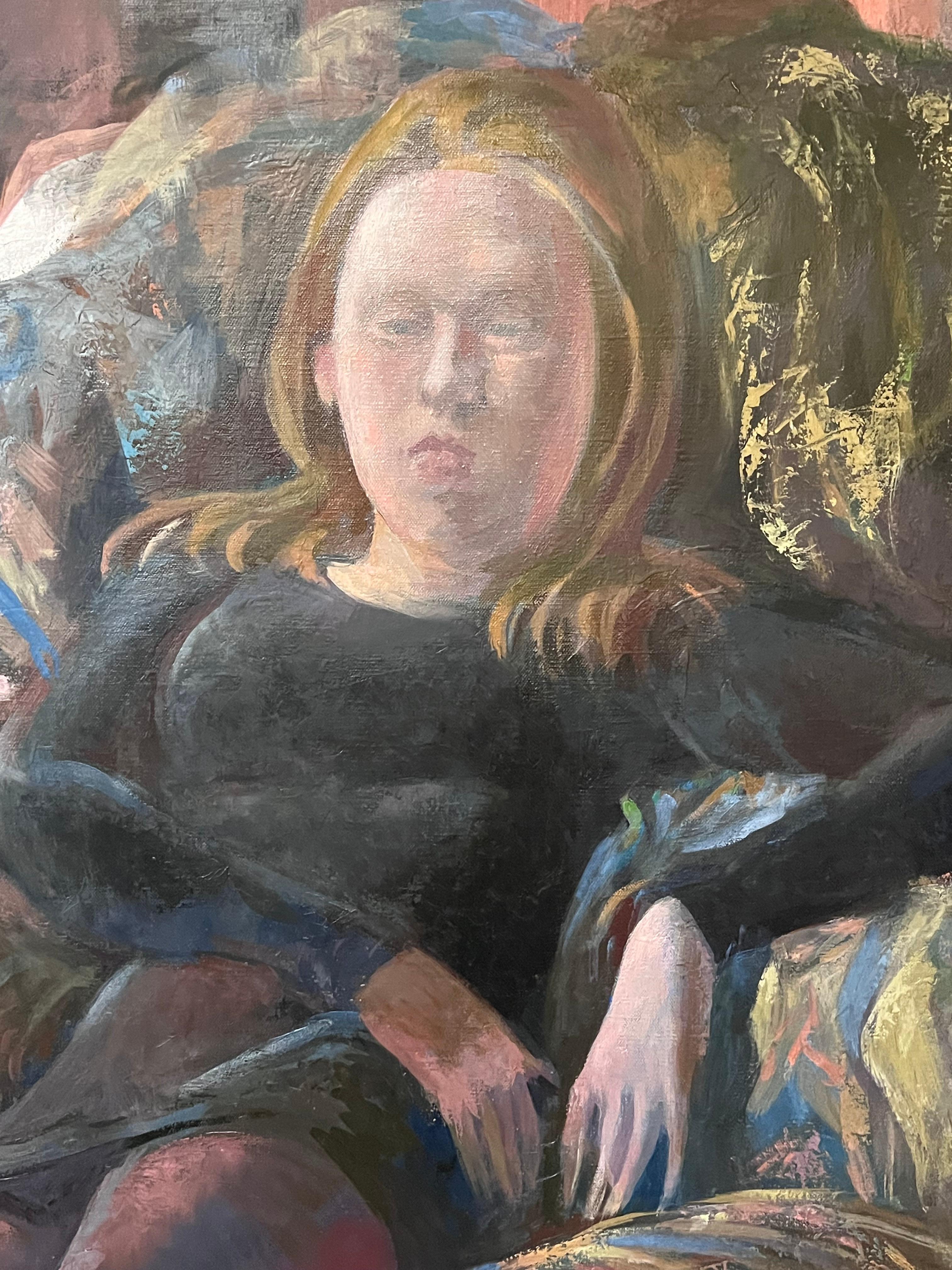 Französisch Impressionist Ölgemälde einer Posed Dame saß in großen Sessel im Angebot 2