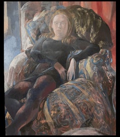 French Impressionist Oil Painting of a Posed Lady Sat In Large Arm Chair