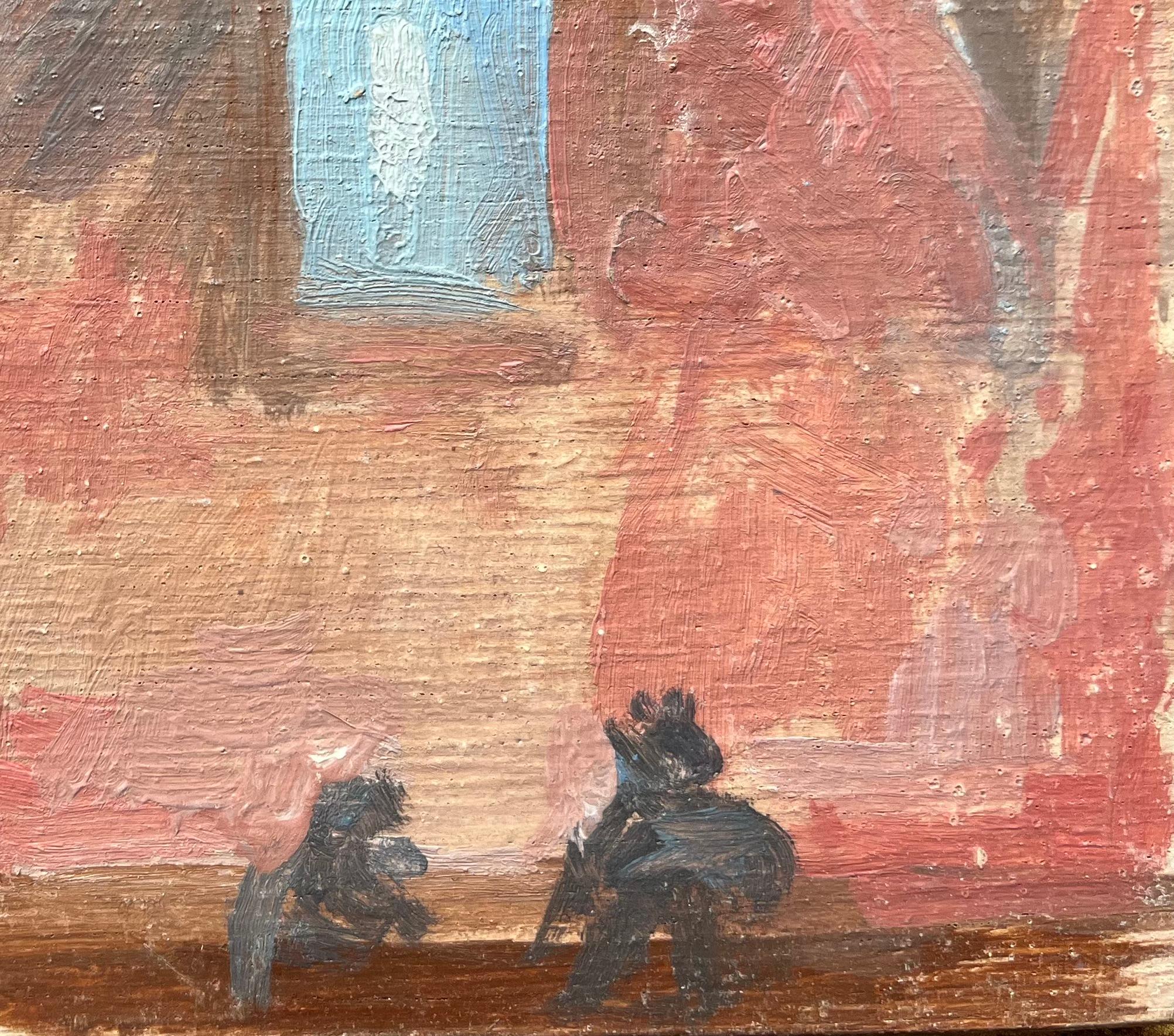 Französisches impressionistisches Ölgemälde eines gewölbten Innenraums mit Figuren, im Impressionismus (Moderne), Painting, von Bernadette Kelly