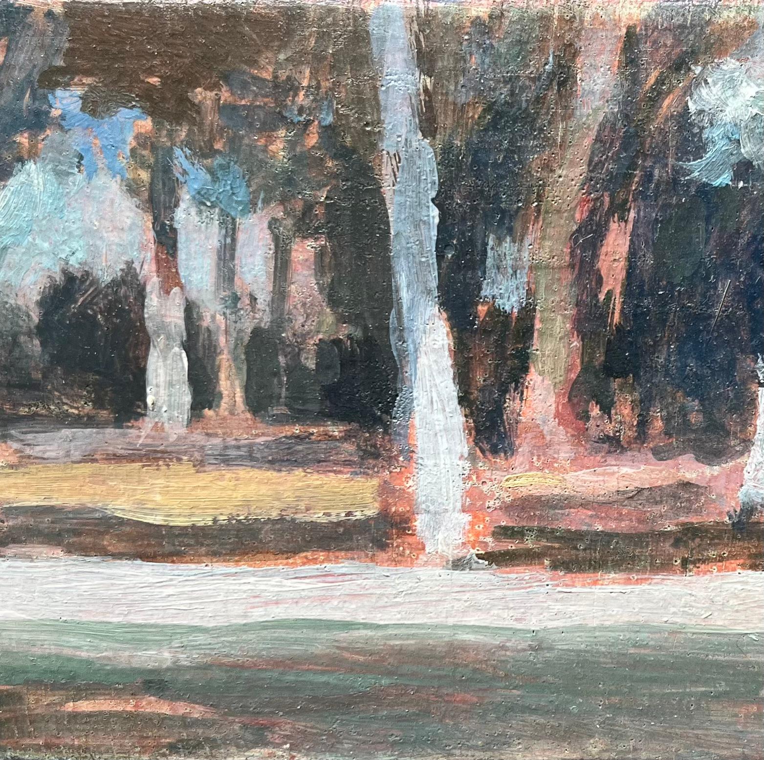 French Impressionist Oil Painting of Figures Strolling in a Tree-Lined Park For Sale 1