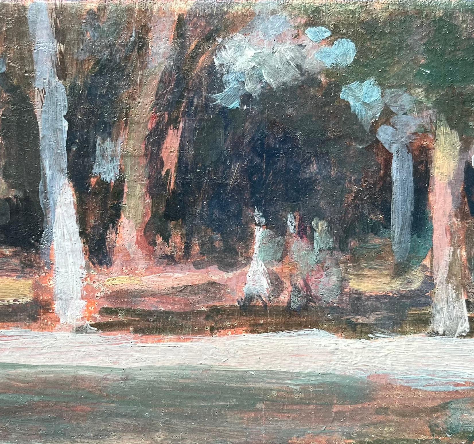 French Impressionist Oil Painting of Figures Strolling in a Tree-Lined Park For Sale 2
