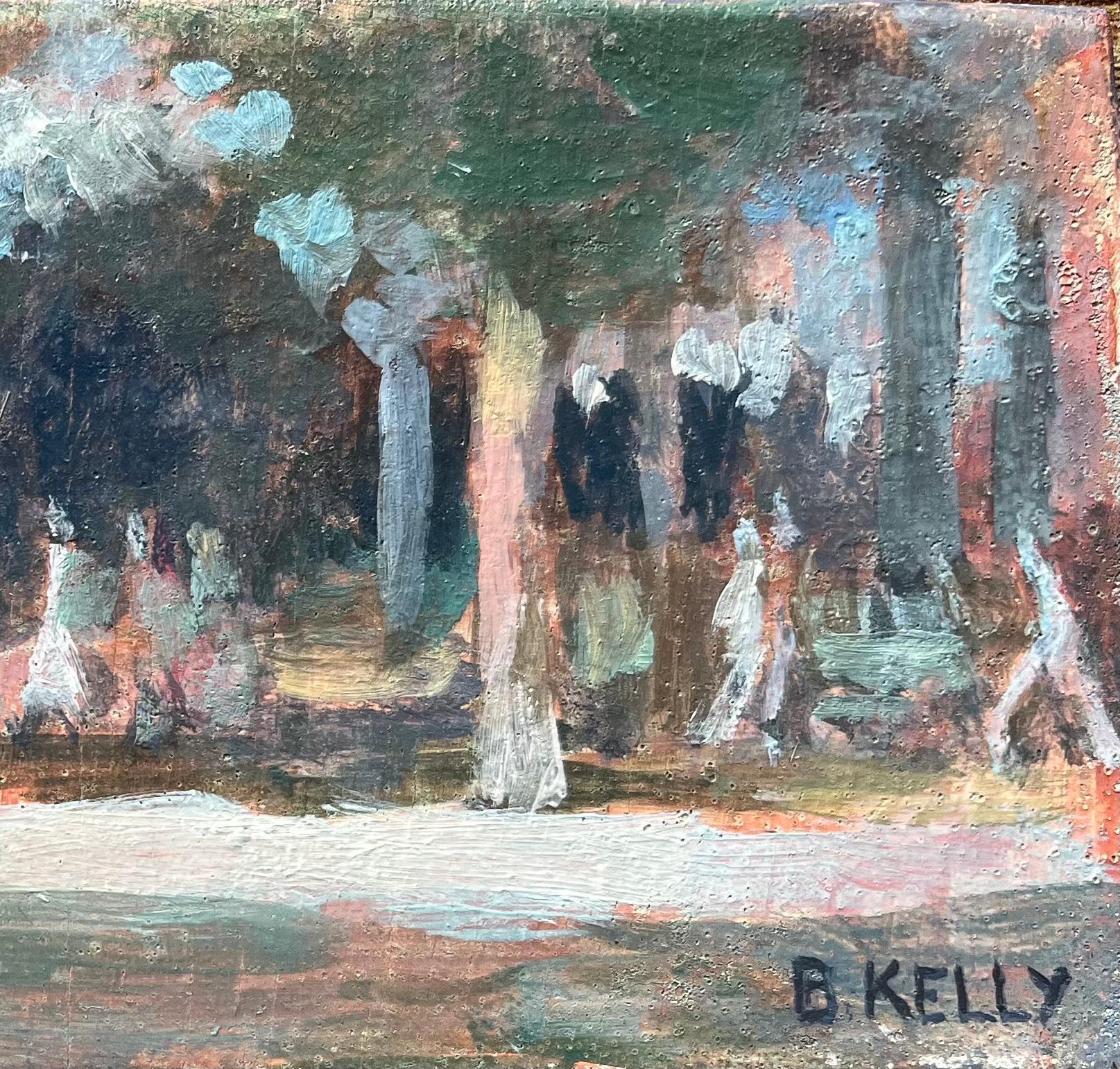 French Impressionist Oil Painting of Figures Strolling in a Tree-Lined Park For Sale 3