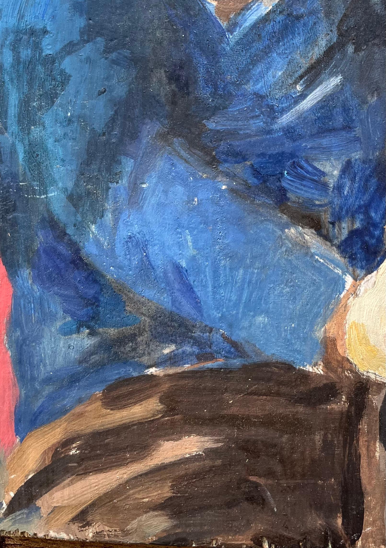 Título: Retrato impresionista francés de un anciano vestido de azul sentado en actitud reflexiva
de Bernadette Kelly (francesa, 1933)
Sin signo
Técnica: Óleo sobre tabla, sin enmarcar
Tamaño del cuadro: 9,25 pulgadas (alto) x 6,5 pulgadas