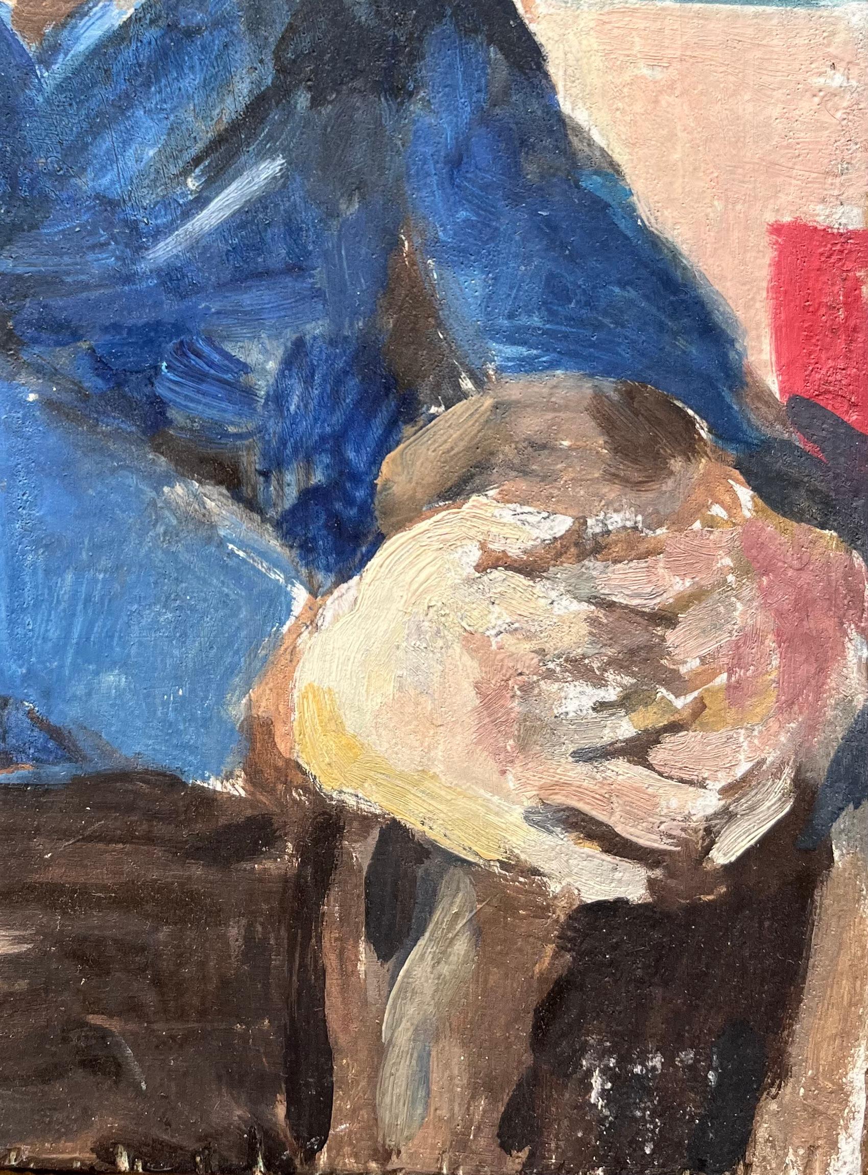 Retrato impresionista francés de un anciano vestido de azul sentado en un reflejo en venta 1