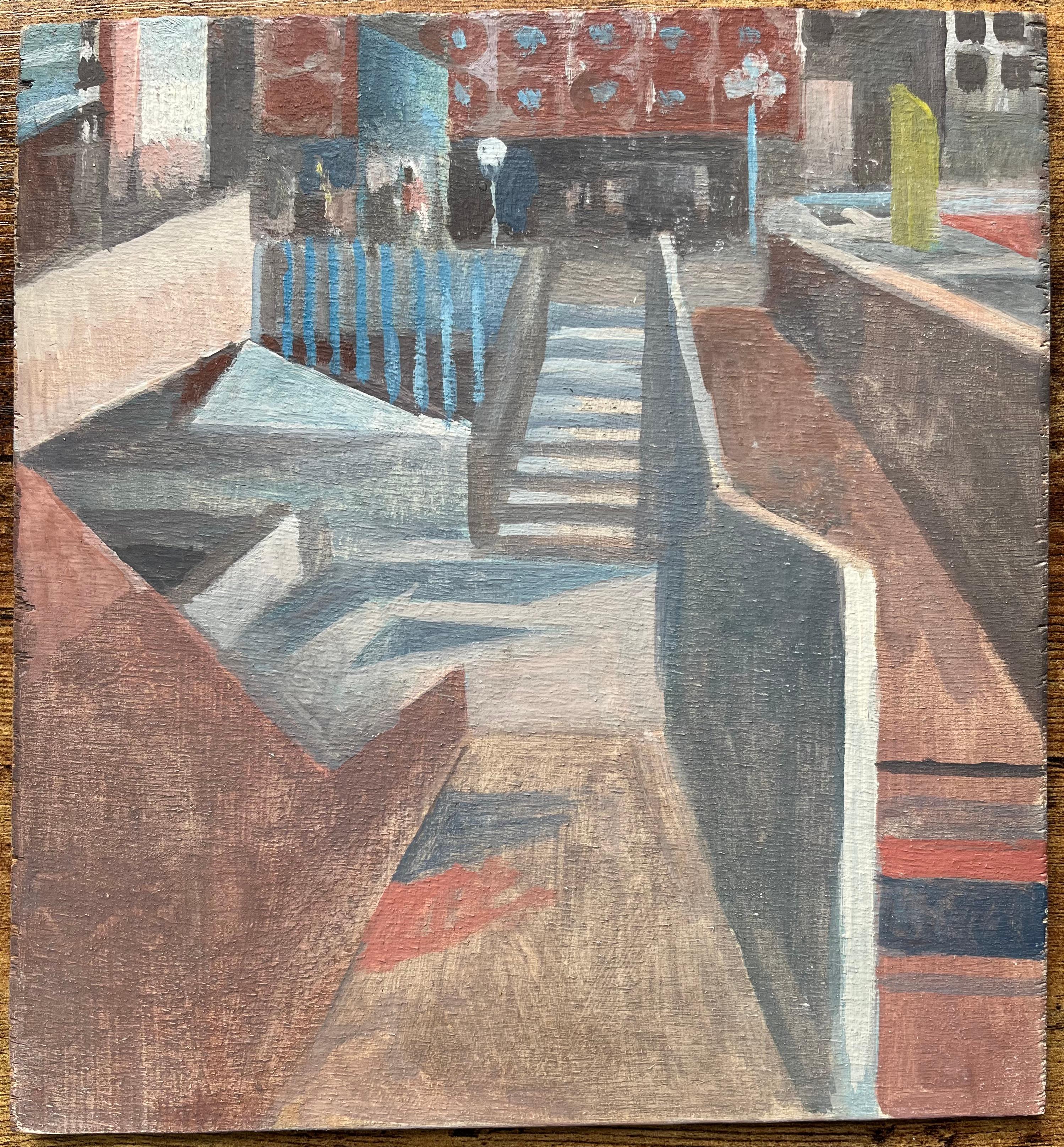 Óleo Modernista Francés de Escalera Urbana y Escena Arquitectónica - Painting de Bernadette Kelly