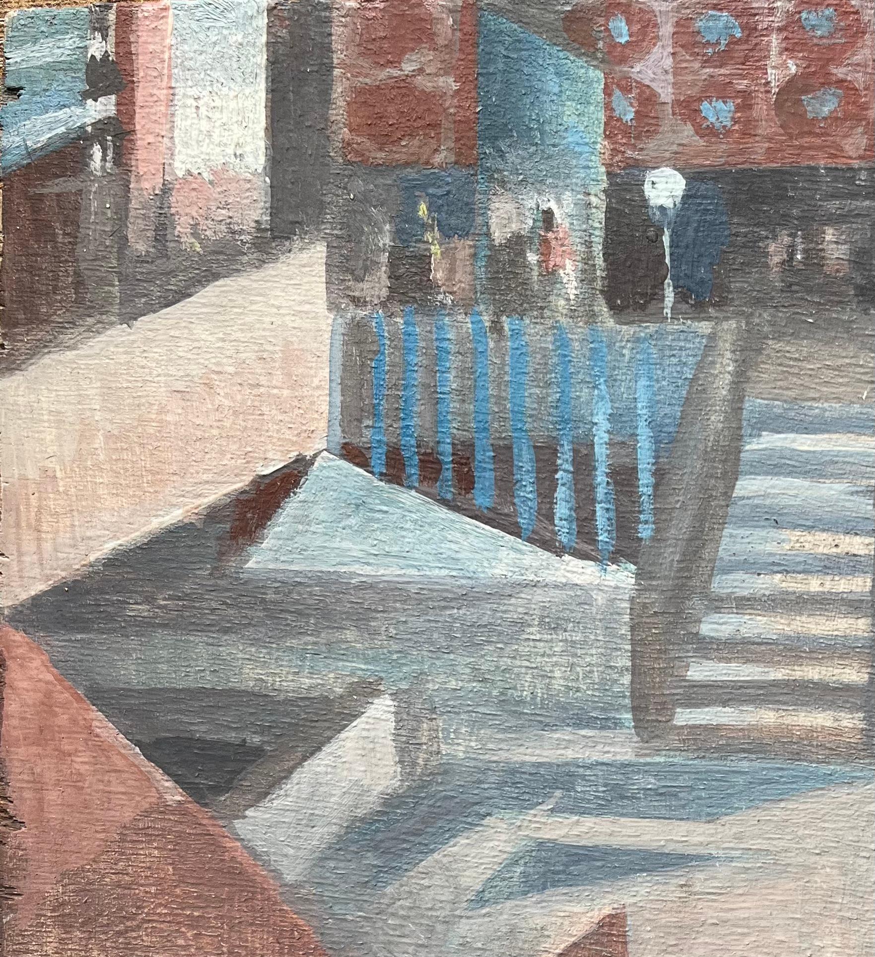 Óleo Modernista Francés de Escalera Urbana y Escena Arquitectónica - Painting Moderno de Bernadette Kelly
