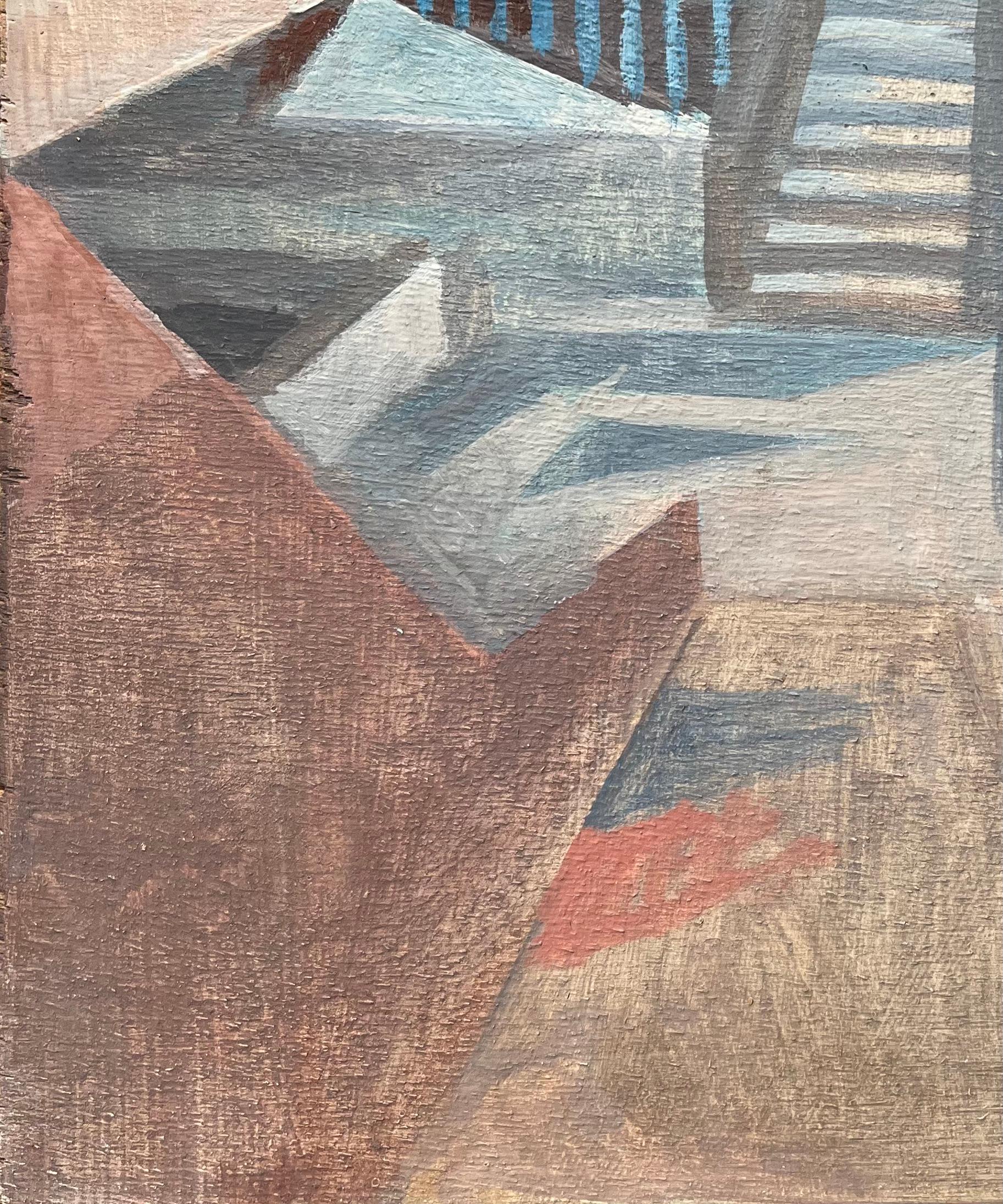 Óleo Modernista Francés de Escalera Urbana y Escena Arquitectónica en venta 1