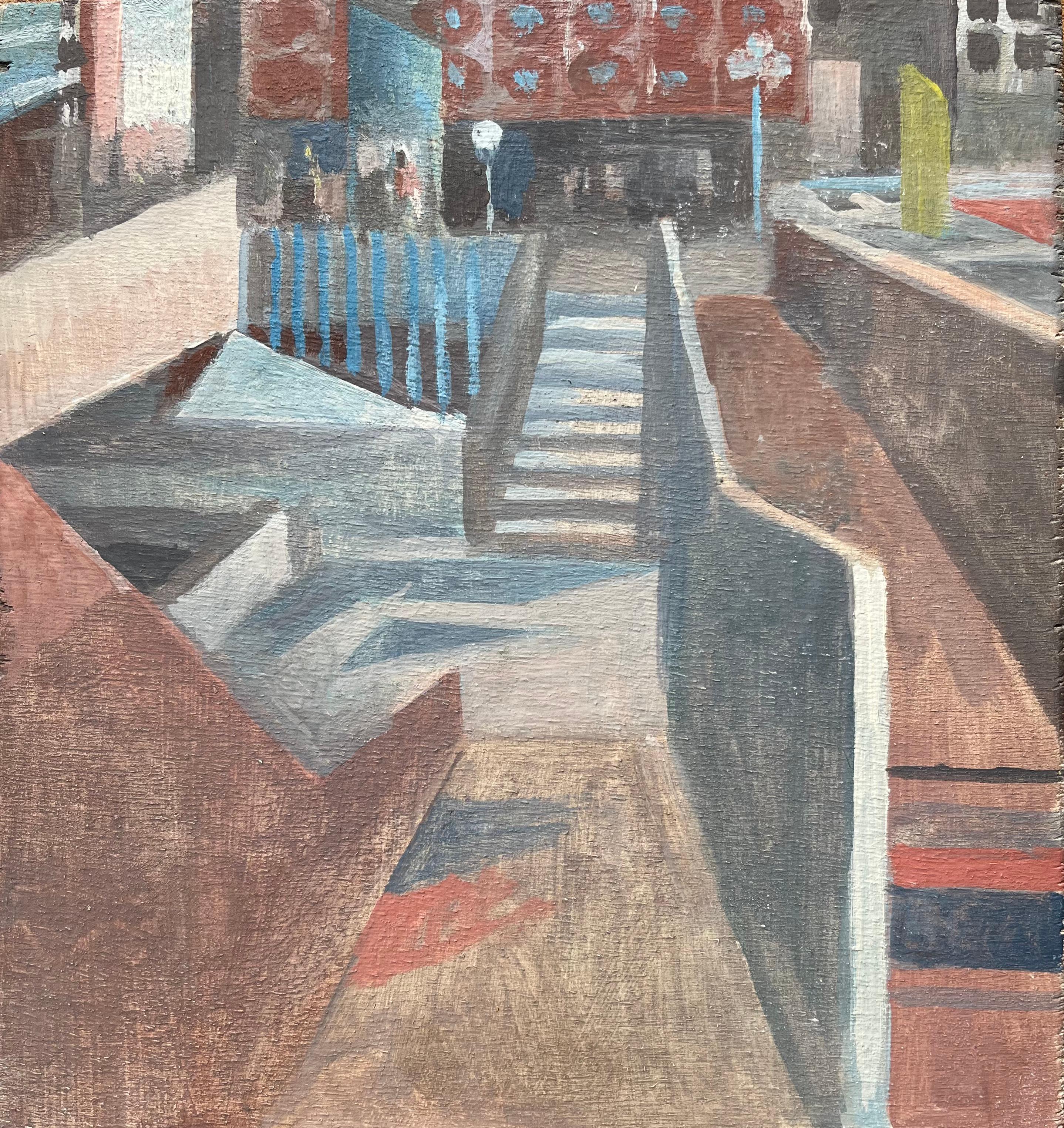 Interior Painting de Bernadette Kelly - Óleo Modernista Francés de Escalera Urbana y Escena Arquitectónica