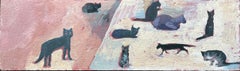 Pittura a olio francese moderna Gatti neri astratti in scena espressiva e giocosa