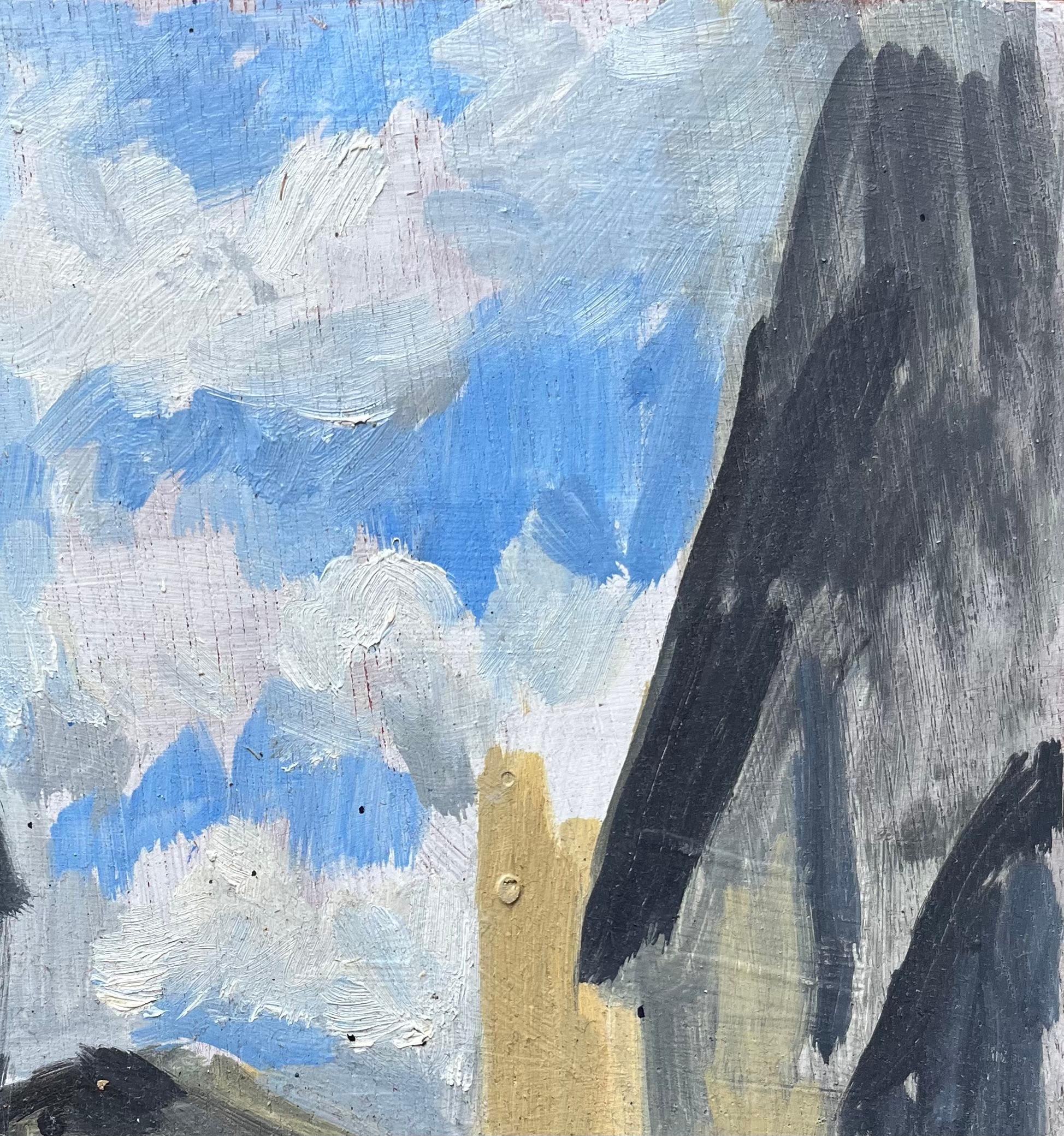Óleo Francés Moderno Escena de calle arquitectónica con cielo expresivo en venta 2
