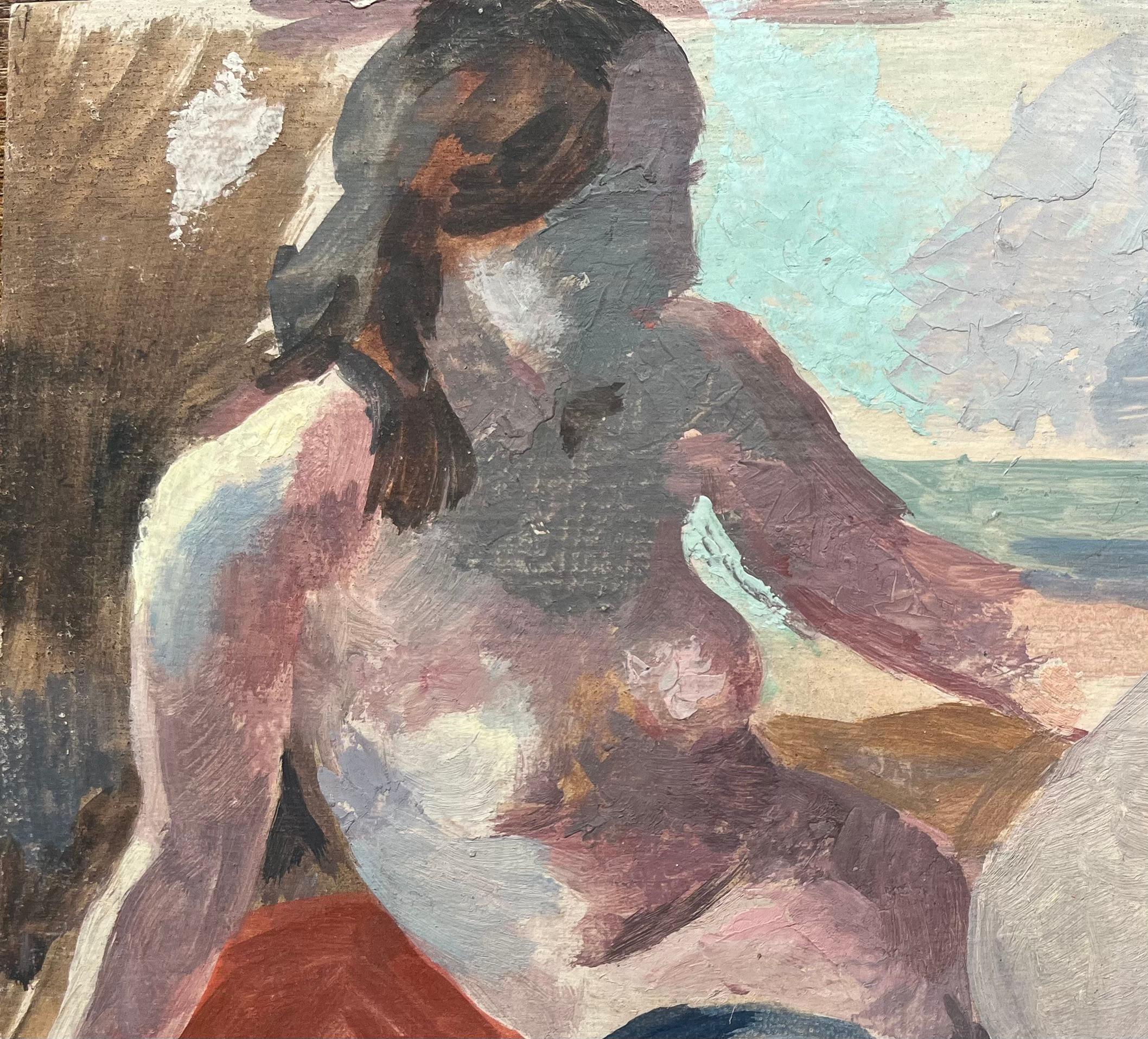 Pittura a olio francese moderna Donna nuda sulla spiaggia Scena figurativa costiera - Painting Moderno di Bernadette Kelly