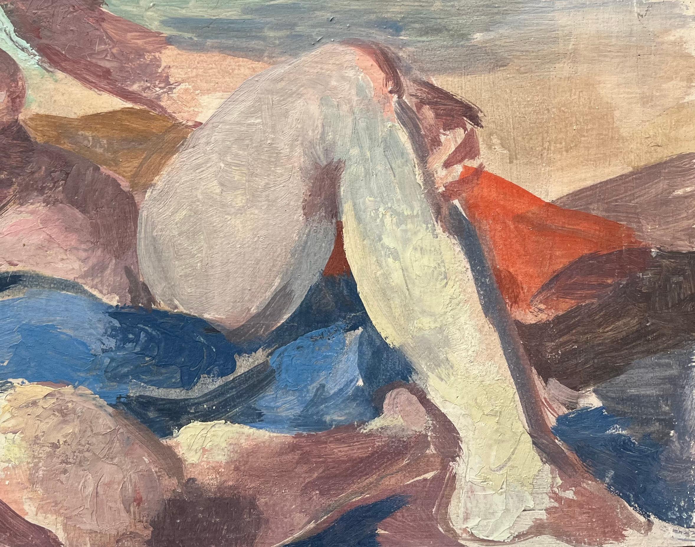 Pittura a olio francese moderna Donna nuda sulla spiaggia Scena figurativa costiera in vendita 1