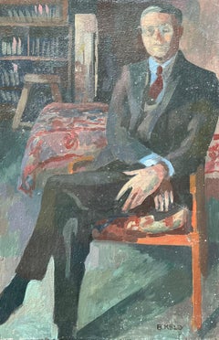 Óleo francés moderno Retrato de hombre en una escena interior de biblioteca