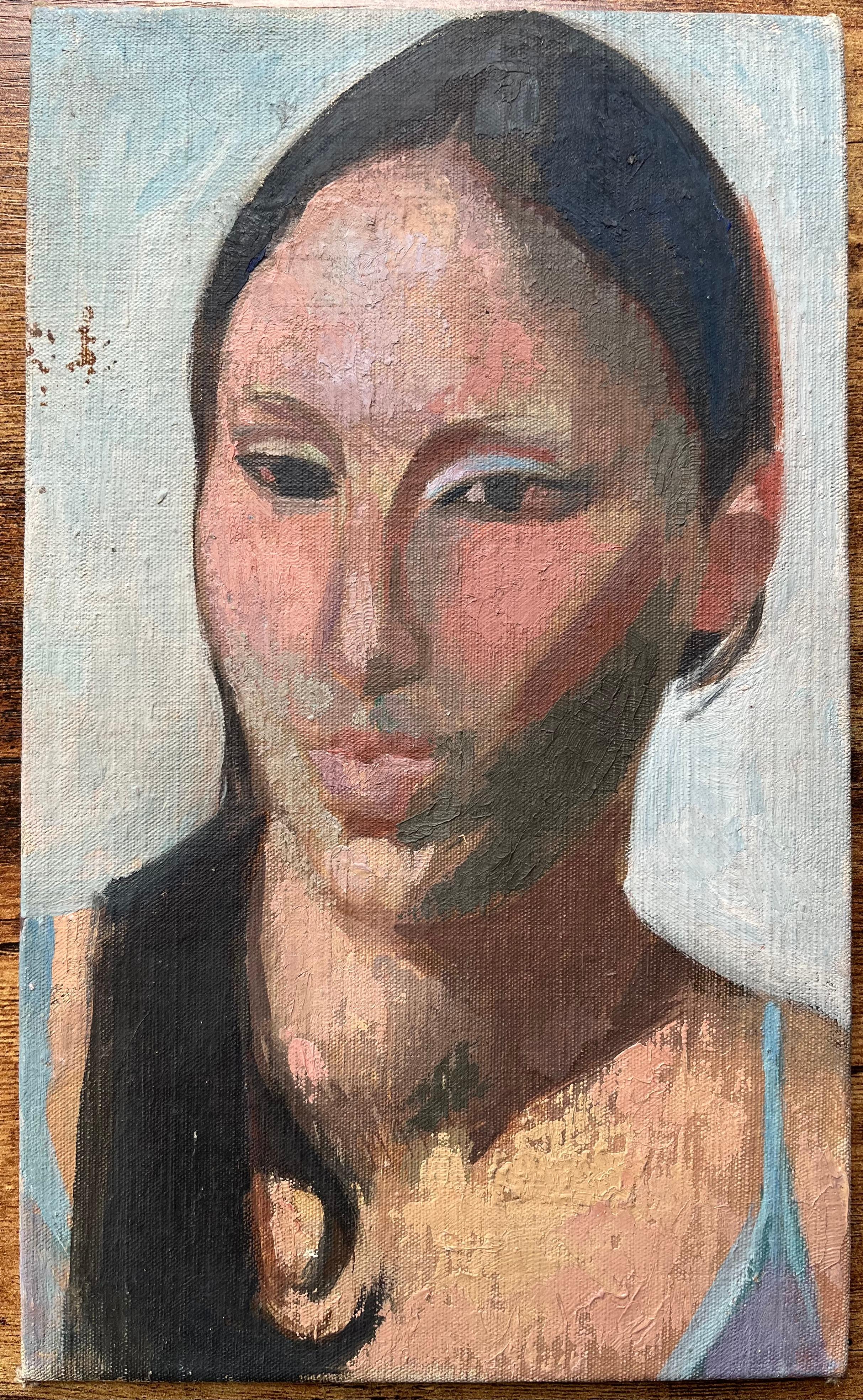 Óleo francés moderno Retrato de mujer Estudio figurativo expresivo - Painting de Bernadette Kelly