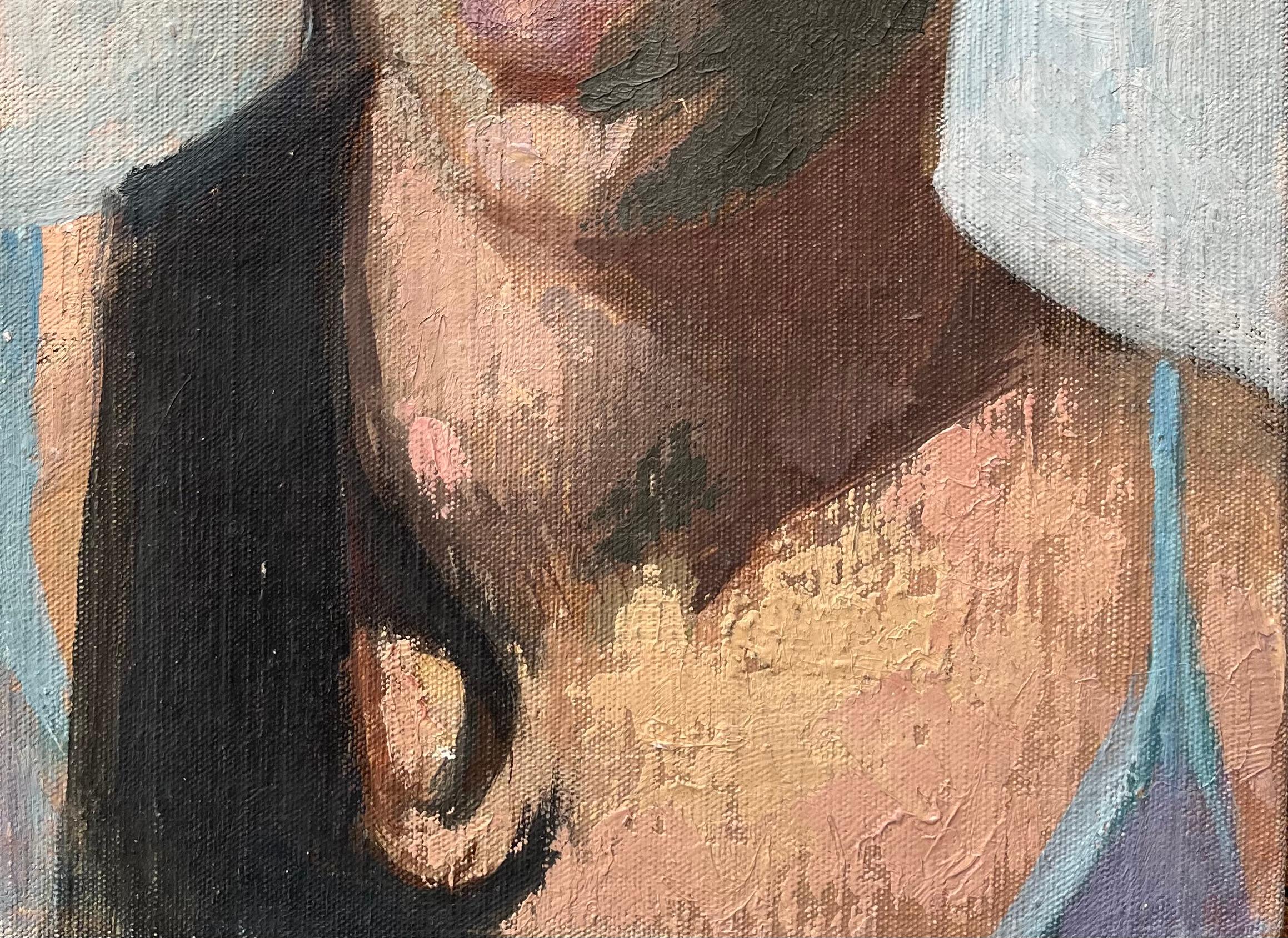 Óleo francés moderno Retrato de mujer Estudio figurativo expresivo - Painting Moderno de Bernadette Kelly