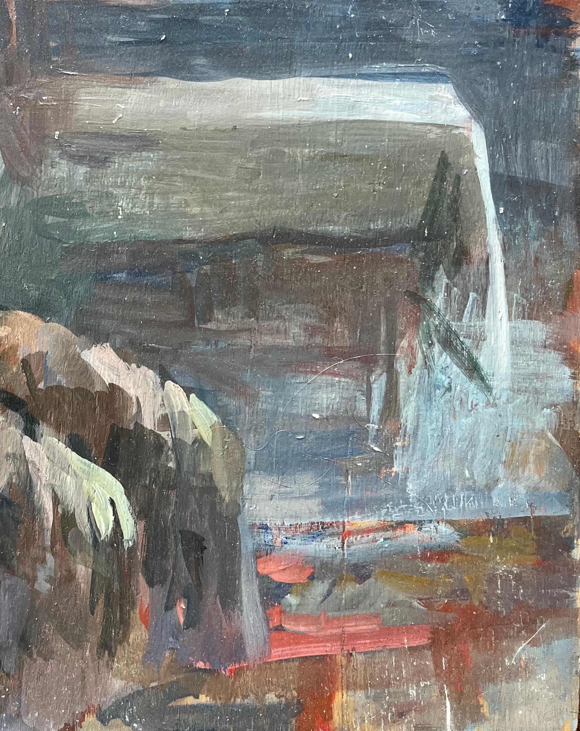 Modern French Oil Painting Seated Figure in a Red and Blue Interior Scene For Sale 3
