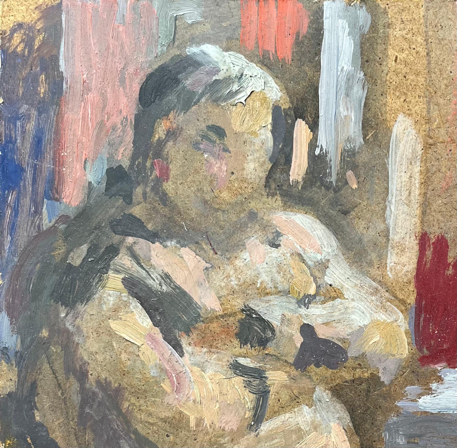 Pittura a olio francese moderna Donna seduta in una scena interna espressiva - Painting Moderno di Bernadette Kelly