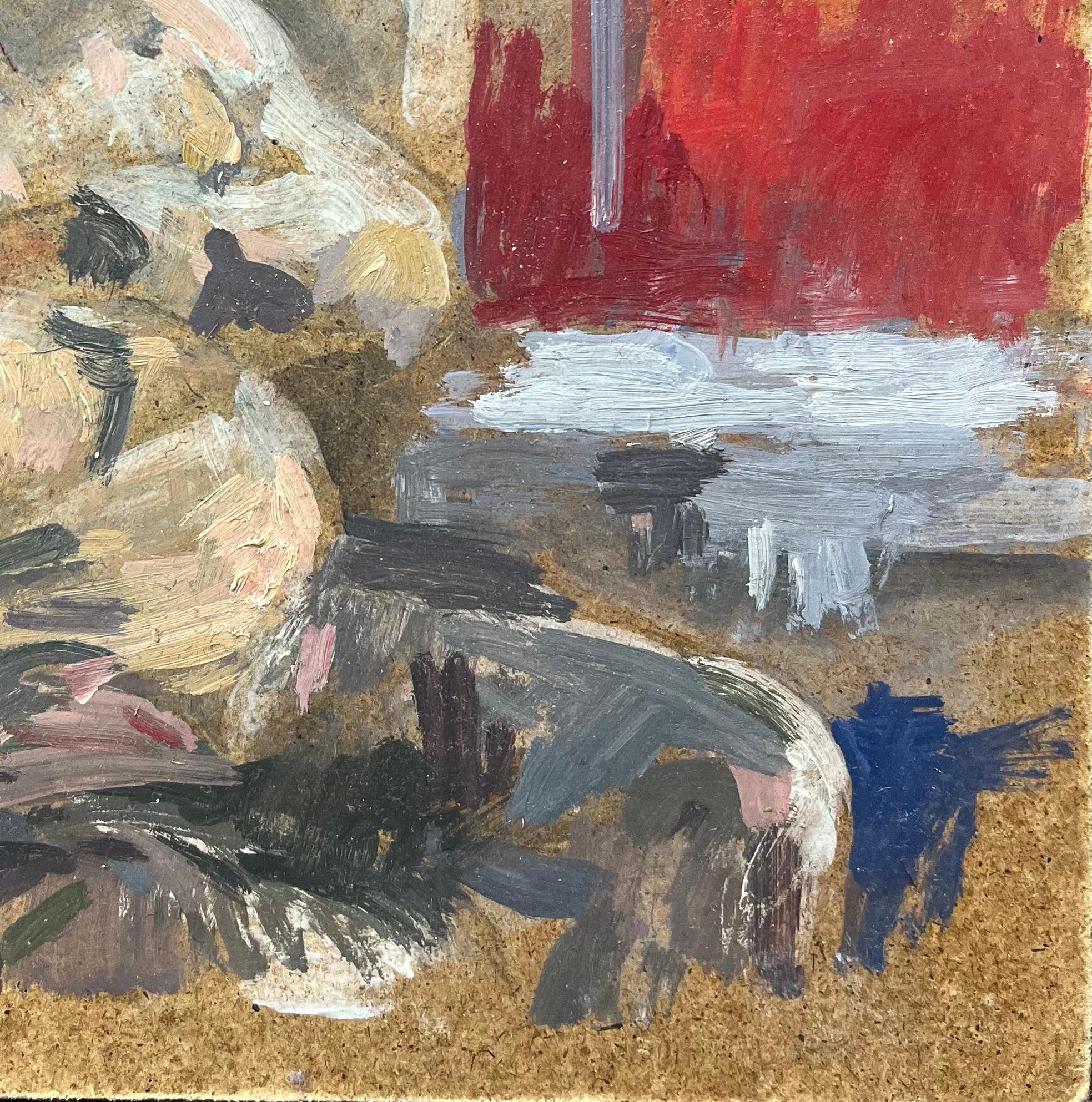 Pittura a olio francese moderna Donna seduta in una scena interna espressiva in vendita 1