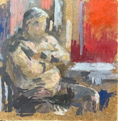 Pittura a olio francese moderna Donna seduta in una scena interna espressiva