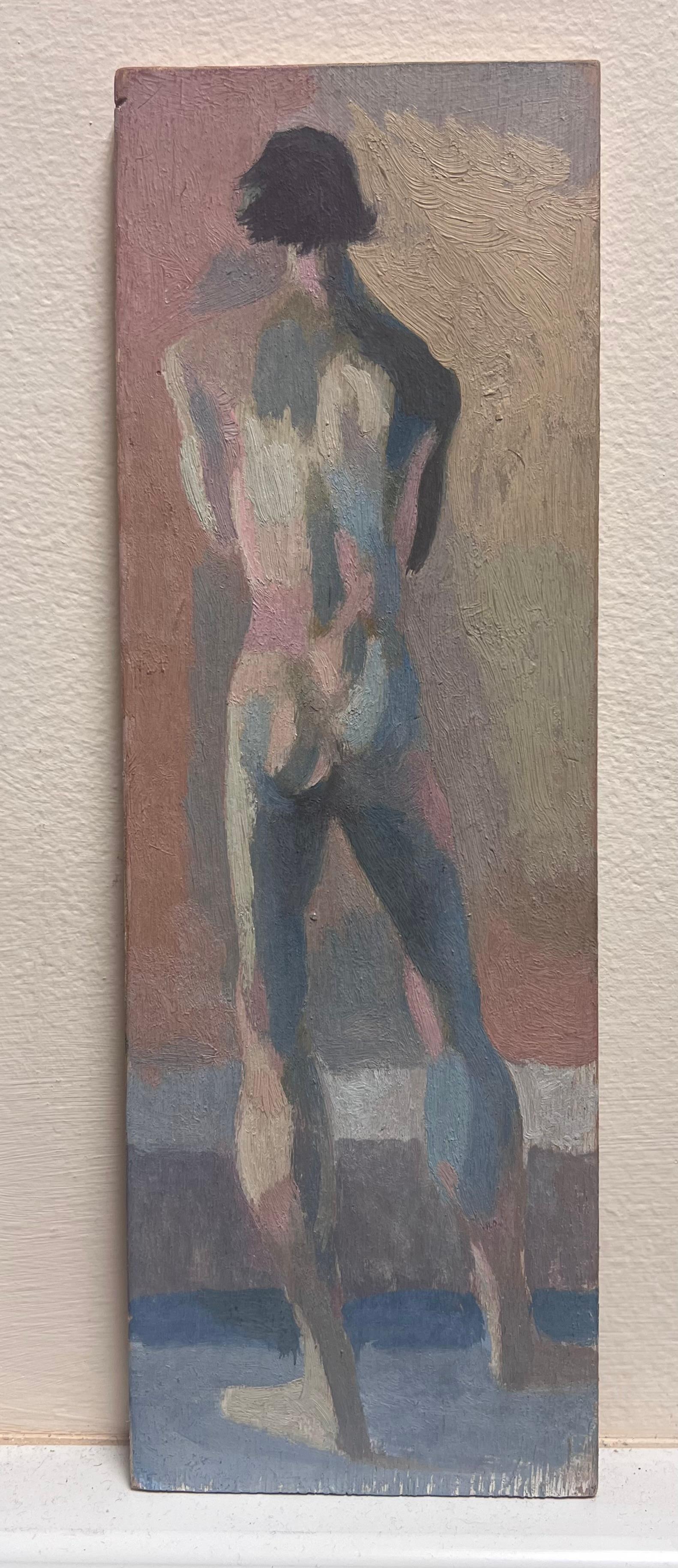 Óleo Francés Moderno Desnudo Masculino de Pie Estudio Figurativo Expresivo - Painting de Bernadette Kelly