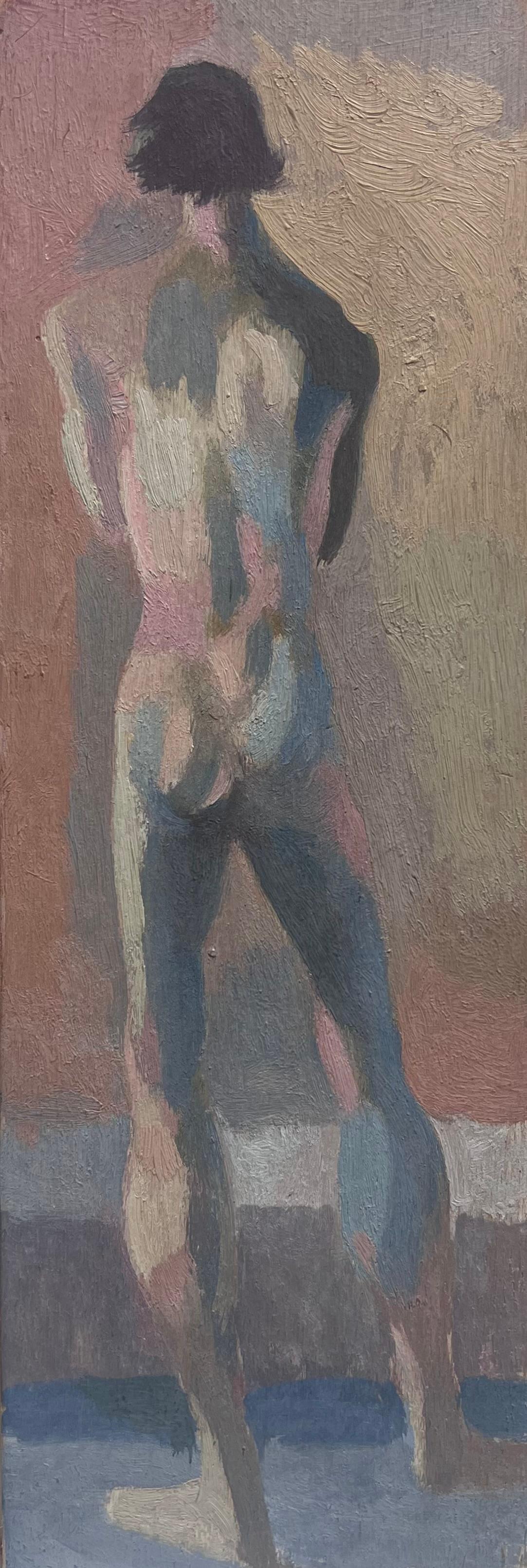 Figurative Painting de Bernadette Kelly - Óleo Francés Moderno Desnudo Masculino de Pie Estudio Figurativo Expresivo