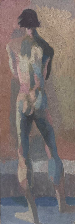 Óleo Francés Moderno Desnudo Masculino de Pie Estudio Figurativo Expresivo