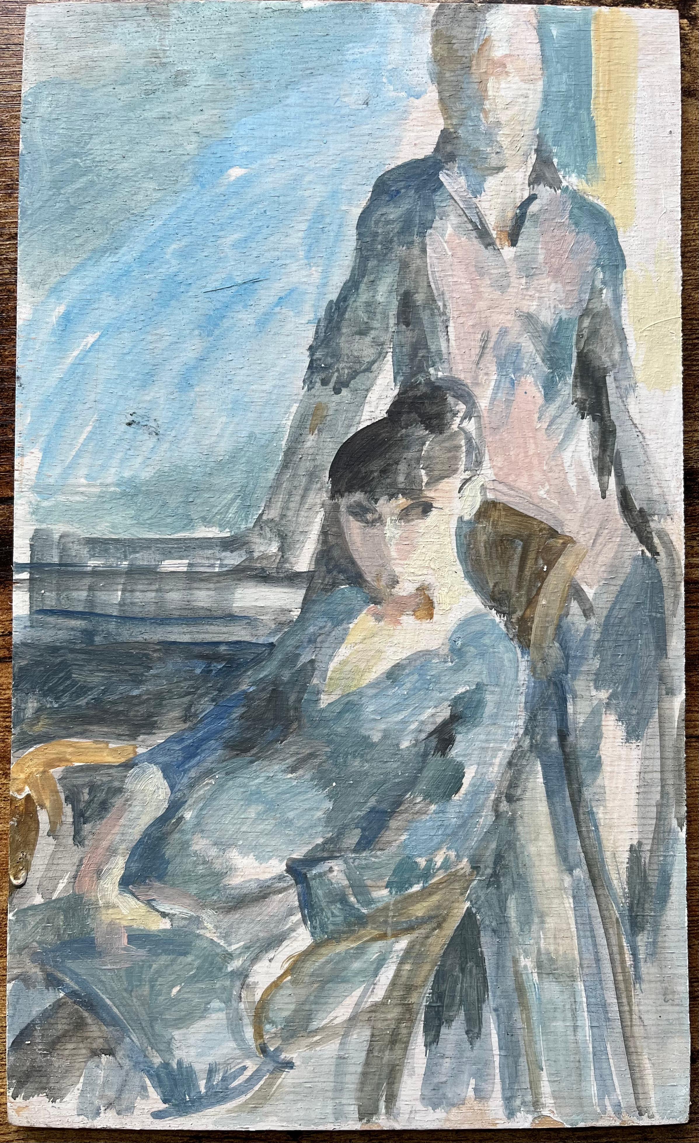 Peinture à l'huile moderne française Deux figures Elegance dans une scène d'intérieur - Painting de Bernadette Kelly