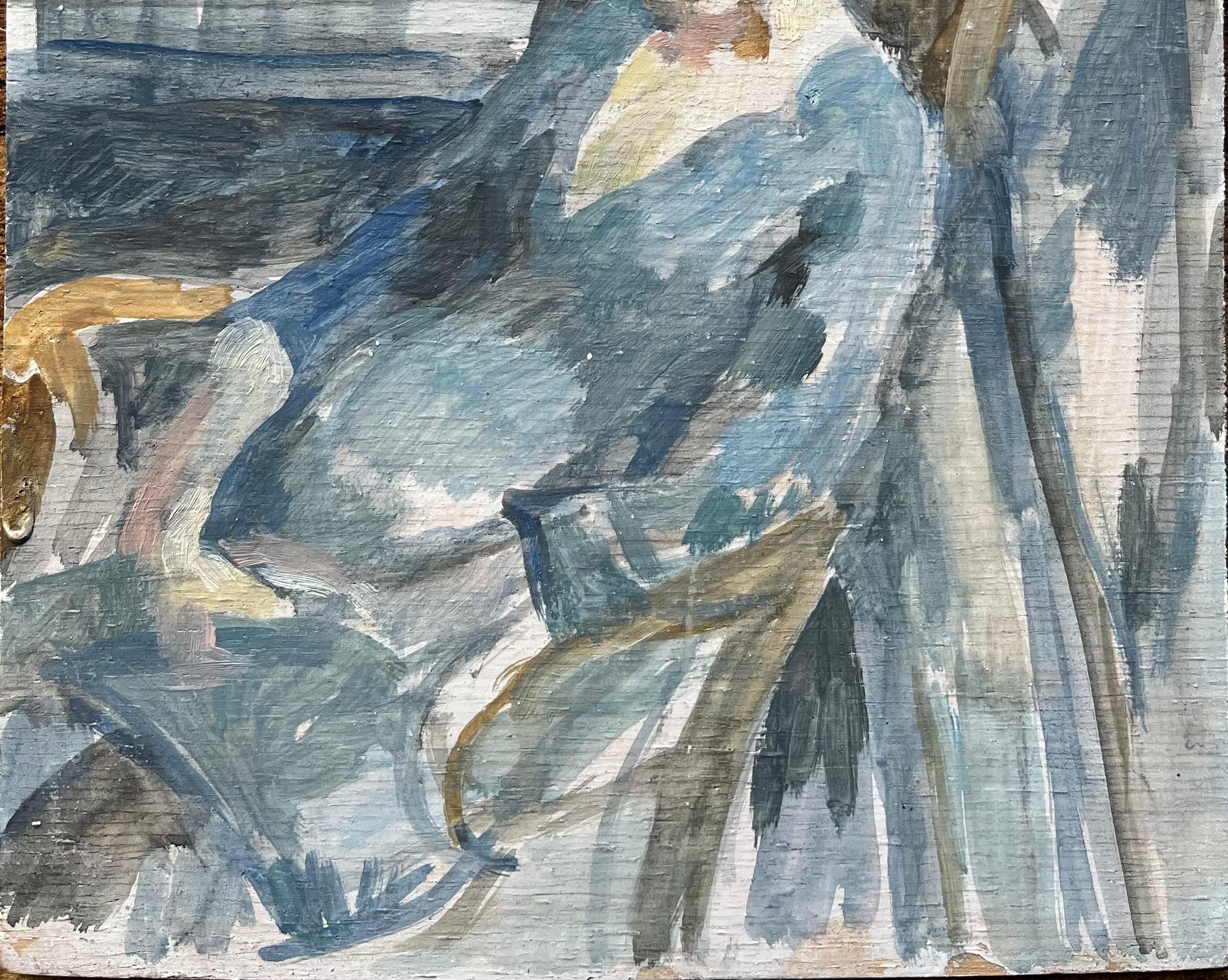 Titre : Peinture à l'huile française moderne Deux figures élégantes dans une scène d'intérieur
de Bernadette Kelly (française née en 1933)
Non signé
Support : peinture à l'huile sur carton, non encadré
Taille de la peinture : 11,75 pouces (hauteur)