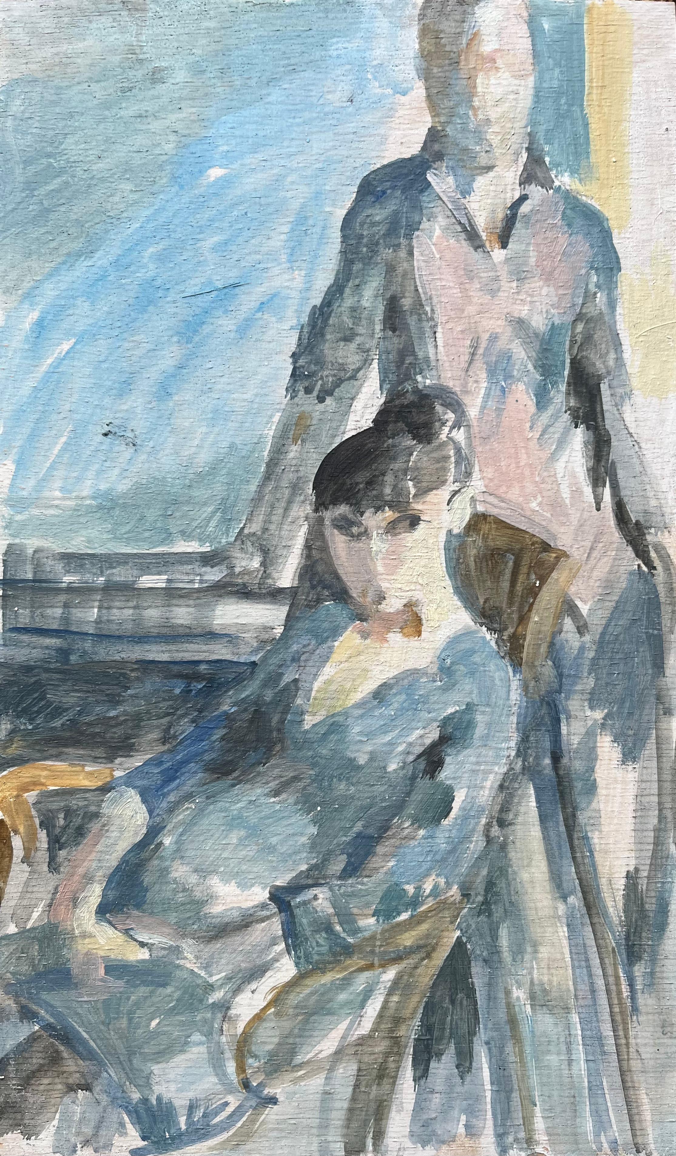Interior Painting Bernadette Kelly - Peinture à l'huile moderne française Deux figures Elegance dans une scène d'intérieur