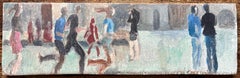 Modern French Oil Painting Urban Street Scene with Figures in Motion