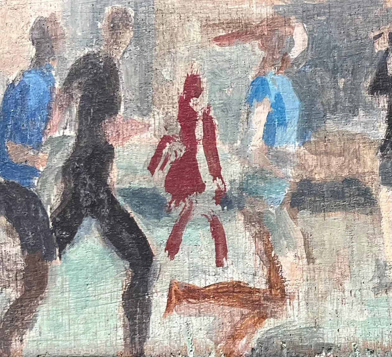 Título: Óleo francés moderno Escena urbana callejera con figuras en movimiento
de Bernadette Kelly (francesa, 1933)
Sin signo
Técnica: Óleo sobre tabla, sin enmarcar
Tamaño del cuadro: 3,5 pulgadas (alto) x 11,25 pulgadas (ancho)
Estado: en general