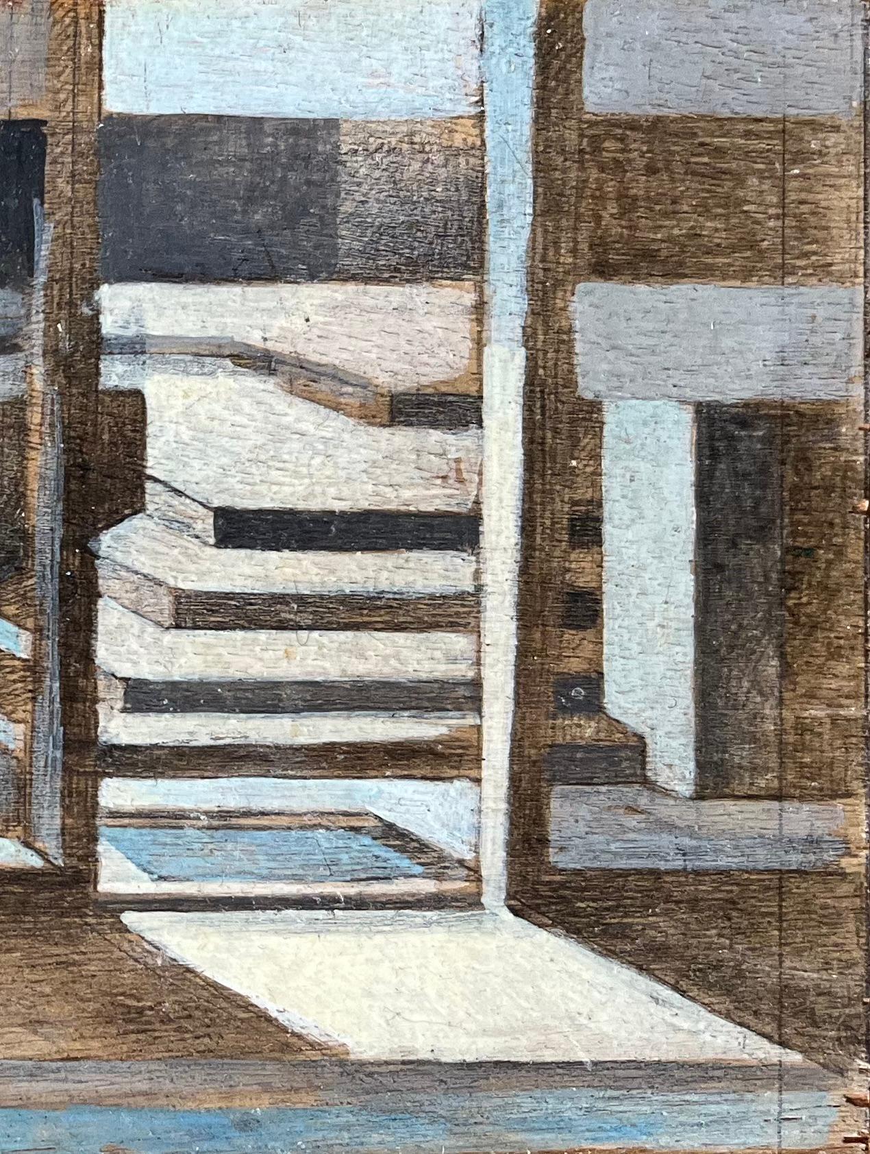 Pintura al Óleo Moderna Interior Arquitectónico Geométrico con Luces y Sombras - Painting Moderno de Bernadette Kelly