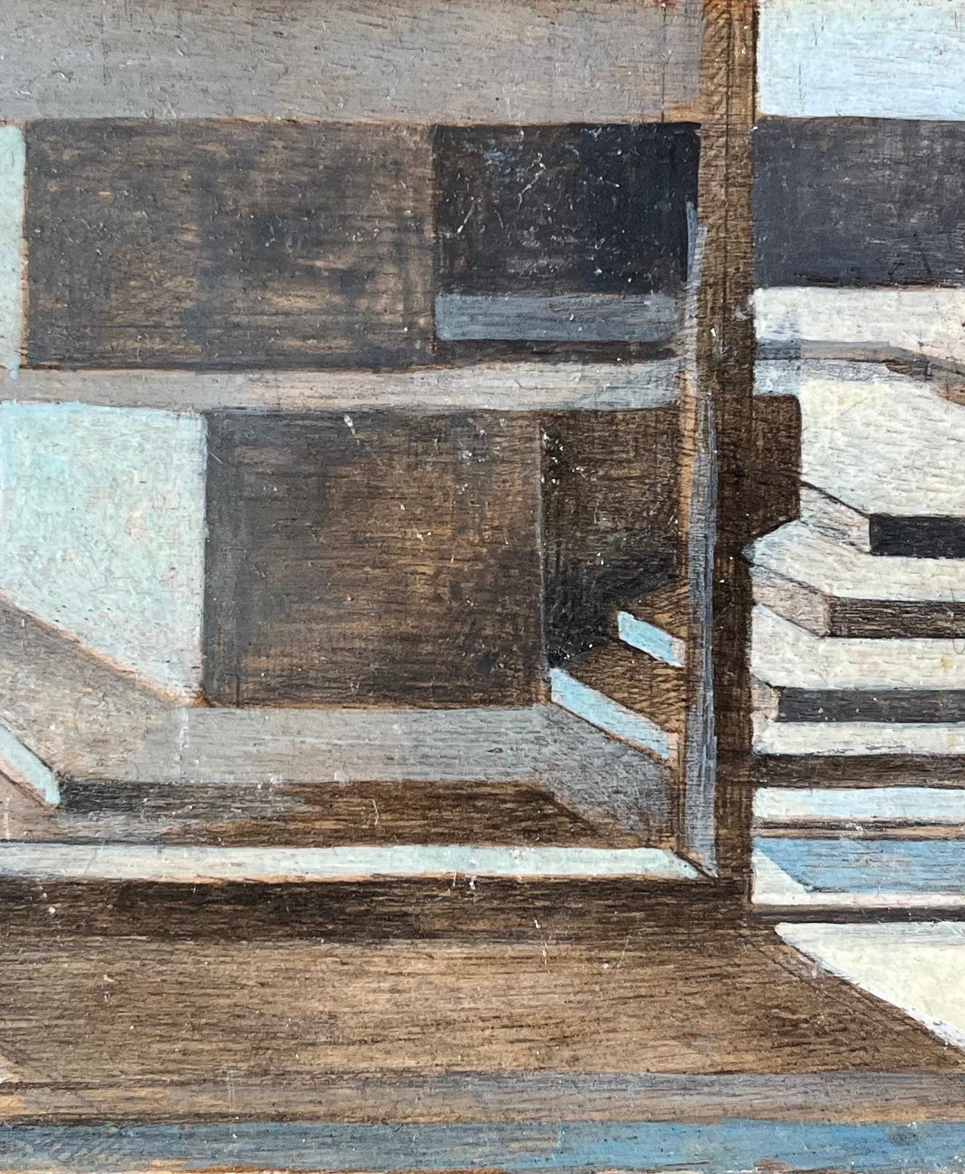 Pintura al Óleo Moderna Interior Arquitectónico Geométrico con Luces y Sombras - Interior Painting Gris de Bernadette Kelly