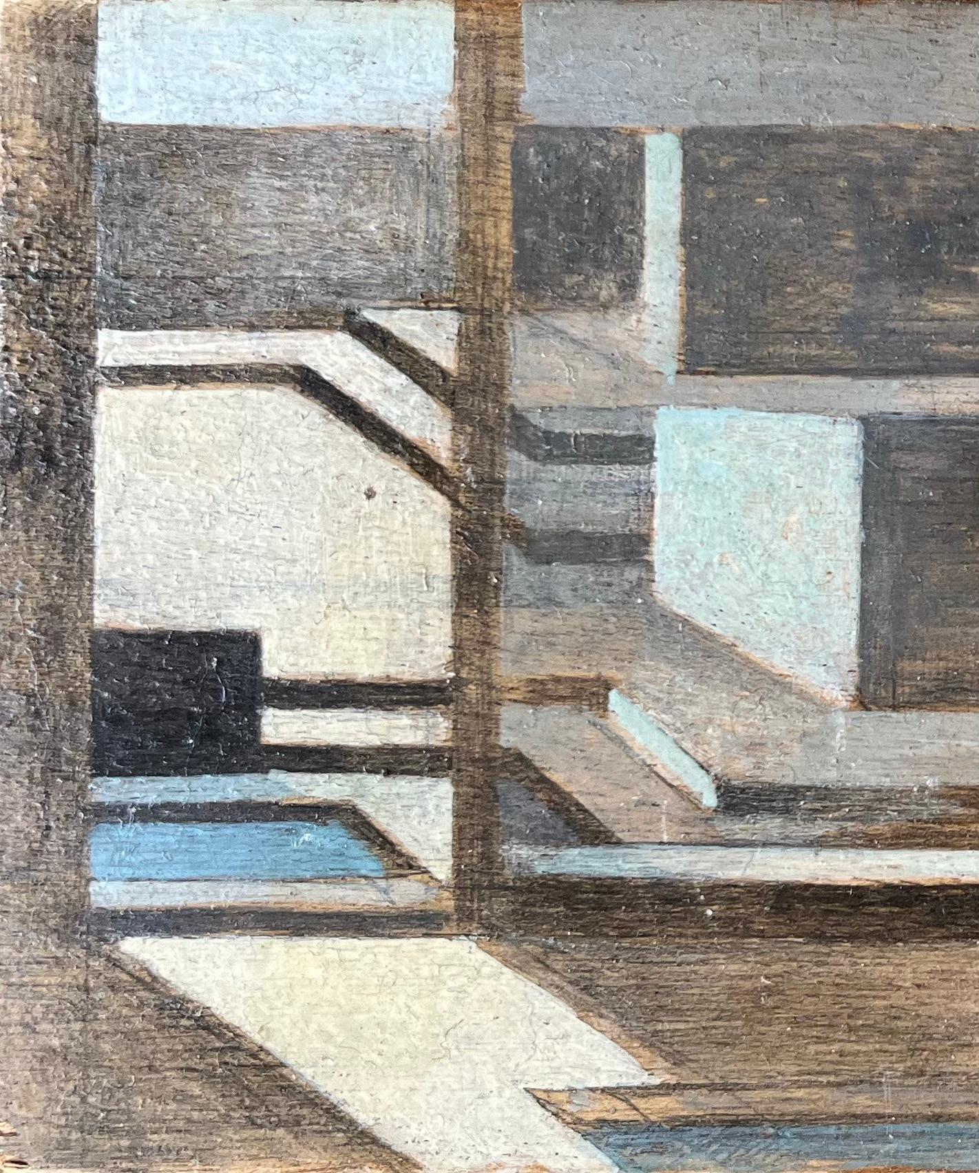 Título: Pintura al Óleo Moderna Interior Arquitectónico Geométrico con Luces y Sombras
de Bernadette Kelly (francesa, 1933)
Sin signo
Técnica: Óleo sobre tabla, sin enmarcar
Tamaño del cuadro: 4,25 pulgadas (alto) x 7,75 pulgadas (ancho)
Estado: en