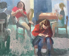 Modernist French Oil Painting Group of Women in an Interior Setting