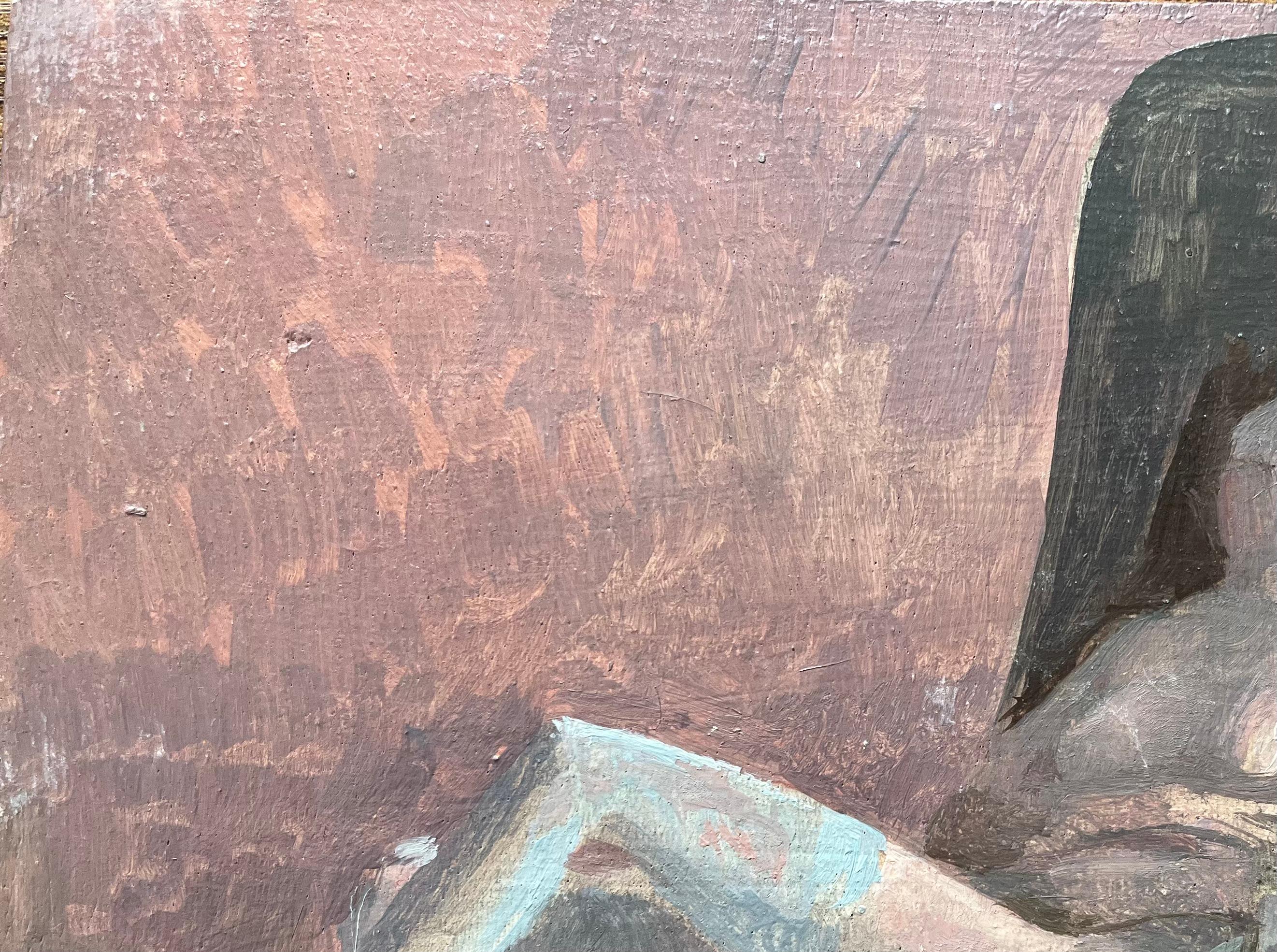 Óleo francés modernista Mujer desnuda reclinada Medias y zapatos azules en venta 1