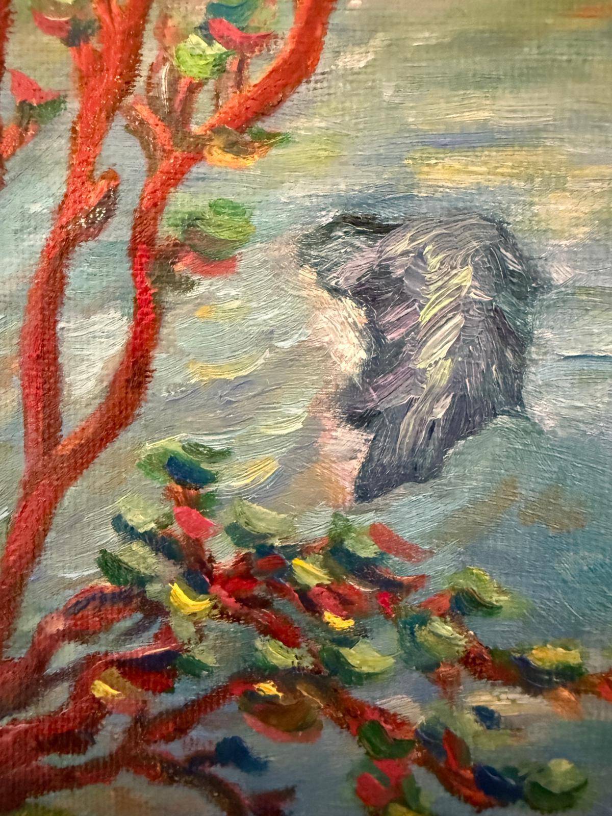 Eine provenzalische Küstenlandschaft. Szenario 3. (Grau), Landscape Painting, von Bernadette van Baarsen 