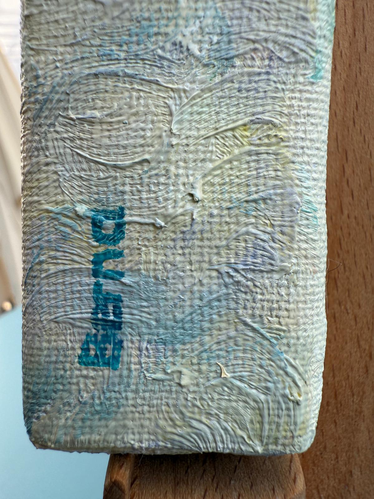 Escena de playa provenzal azul y blanca en óleo sobre lienzo. 'Tatuajes'.. en venta 6