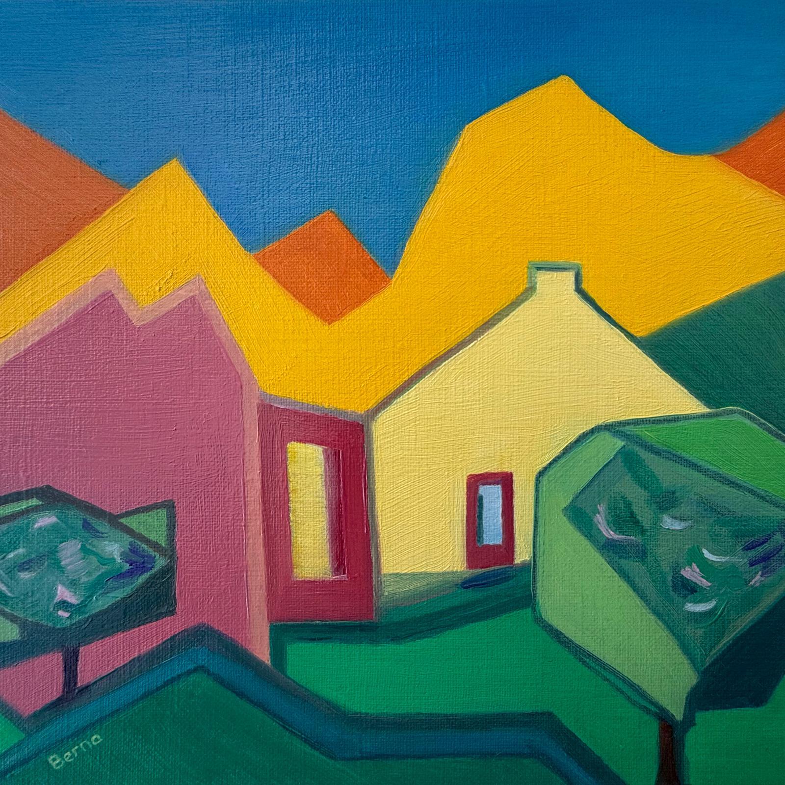 Contemporary Abstract Geometric Colour Field Oil on Canvas Board ' Intermezzo 5' – Painting von Bernadette van Baarsen 