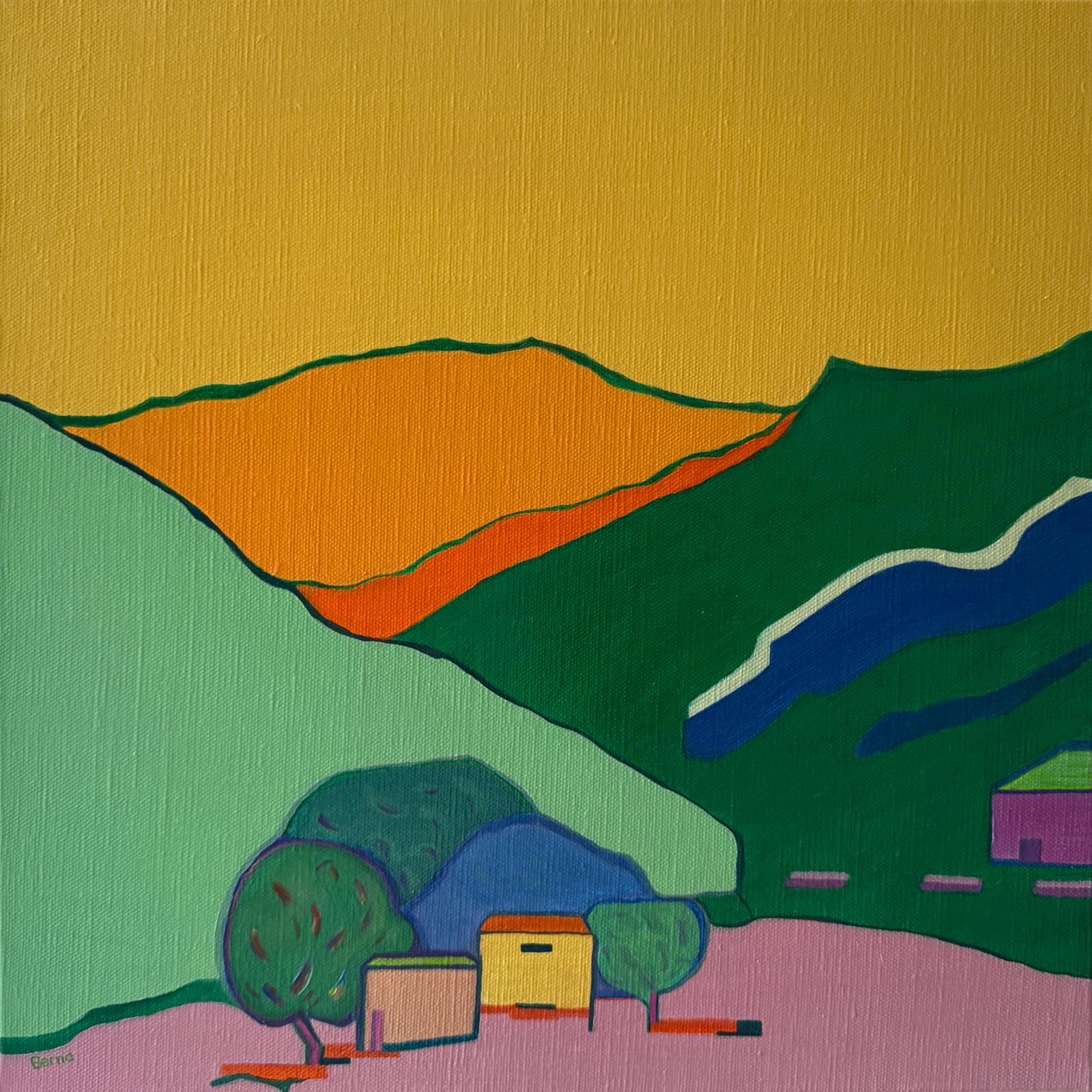 Huile sur toile contemporaine, 'Intermezzo 7', abstraite, géométrique et colorée - Painting de Bernadette van Baarsen 