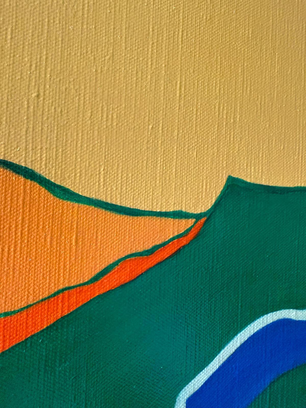 Huile sur toile contemporaine, 'Intermezzo 7', abstraite, géométrique et colorée - Marron Abstract Painting par Bernadette van Baarsen 