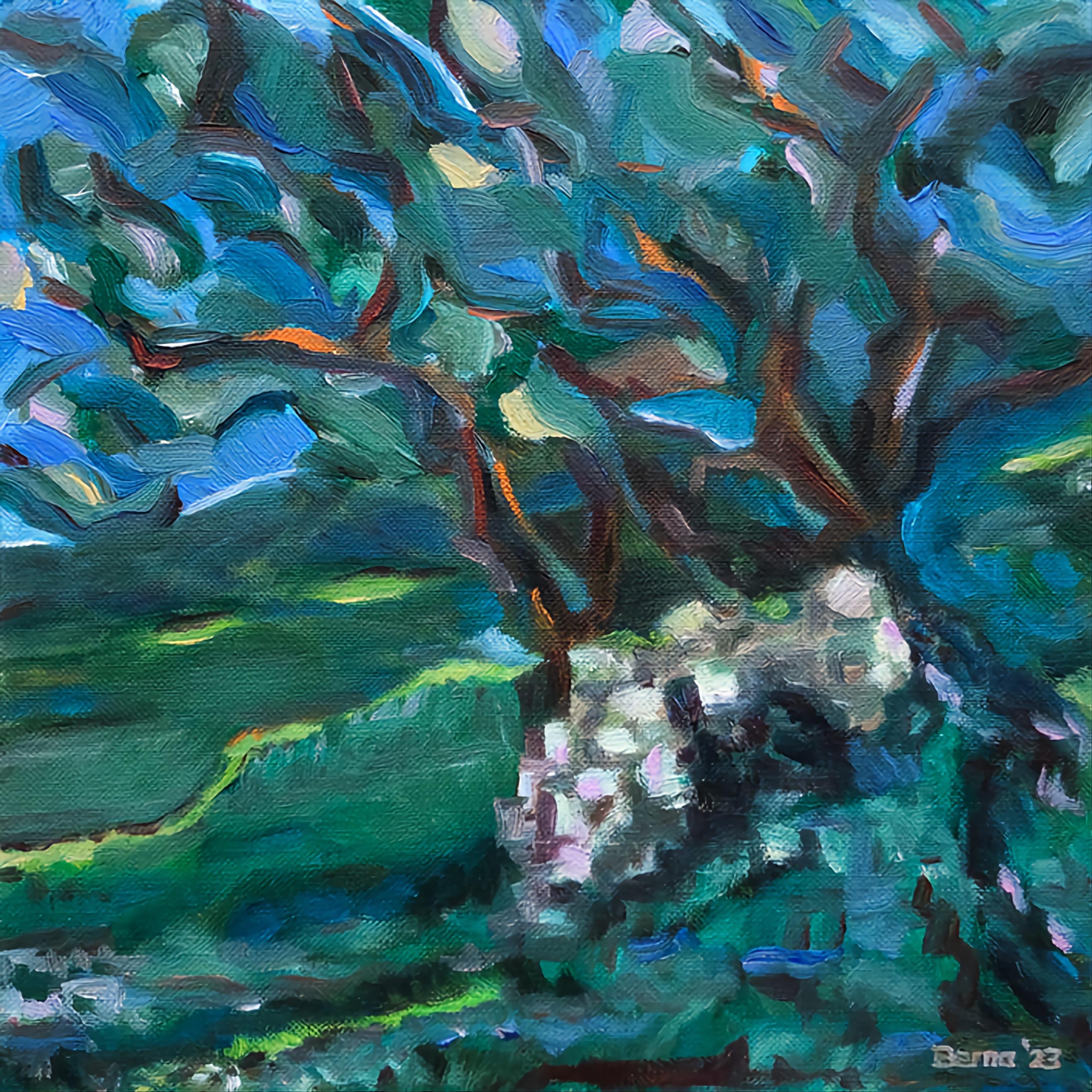 Contemporary Expressionist Oil on Linen. Chêne de Bastigales