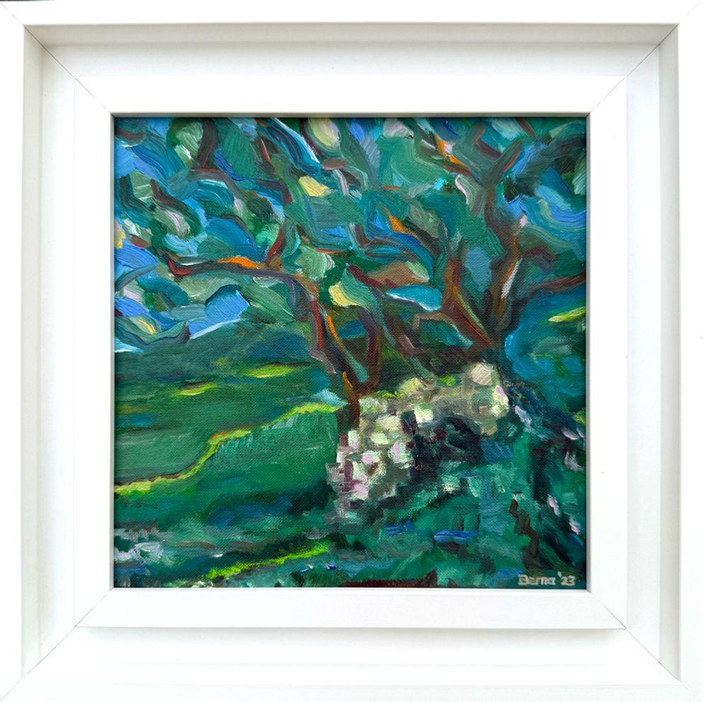 Olio espressionista contemporaneo su tela. 'Chêne de Bastigales'.