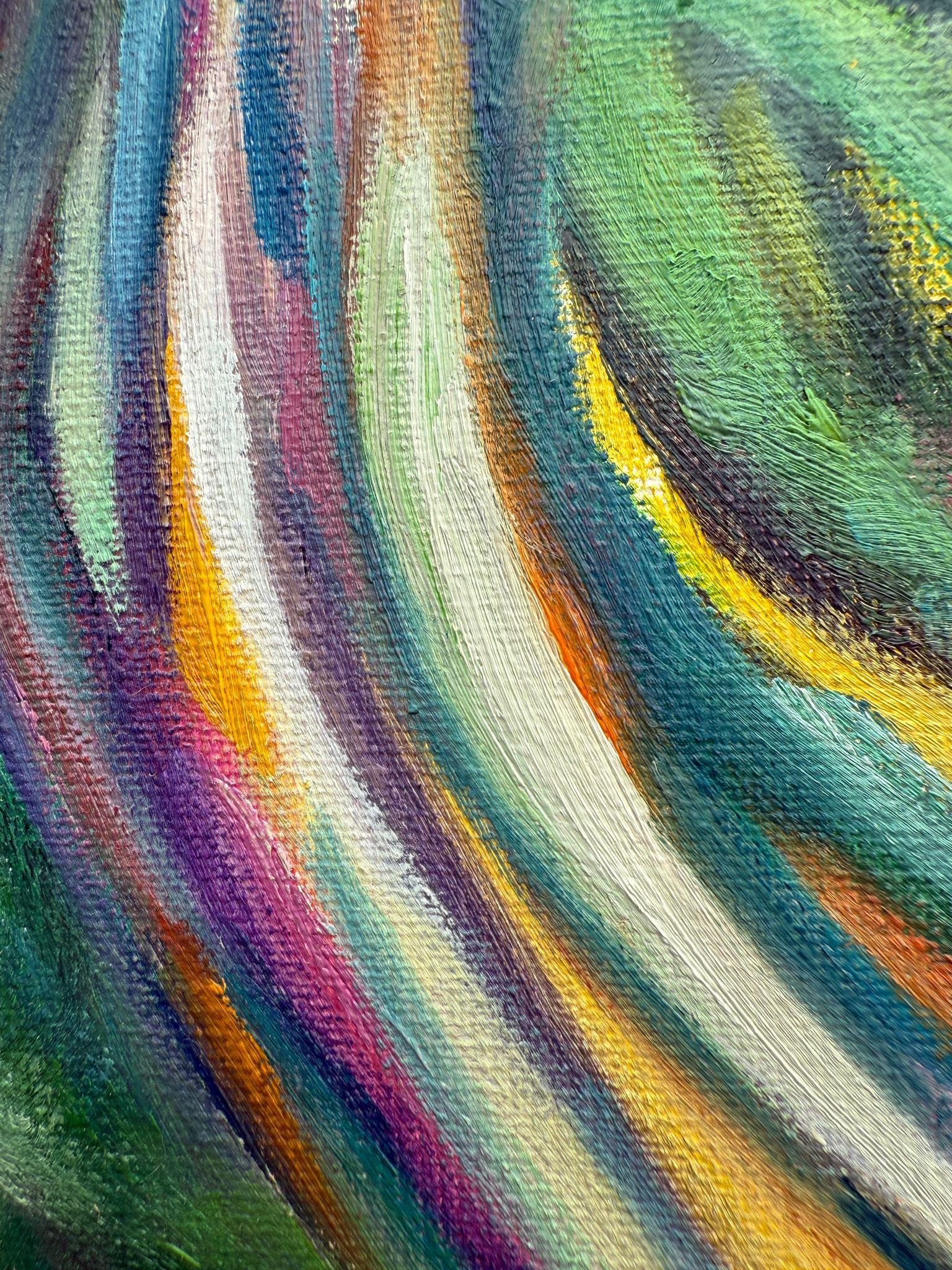 Zeitgenössische provenzalische Landschaft in Öl auf Leinwand der niederländischen Künstlerin Bernadette Van Baarsen. 

Dieses lebendige Kunstwerk zeigt eine dynamische Landschaft, die durch wirbelnde Pinselstriche und leuchtende Farben
