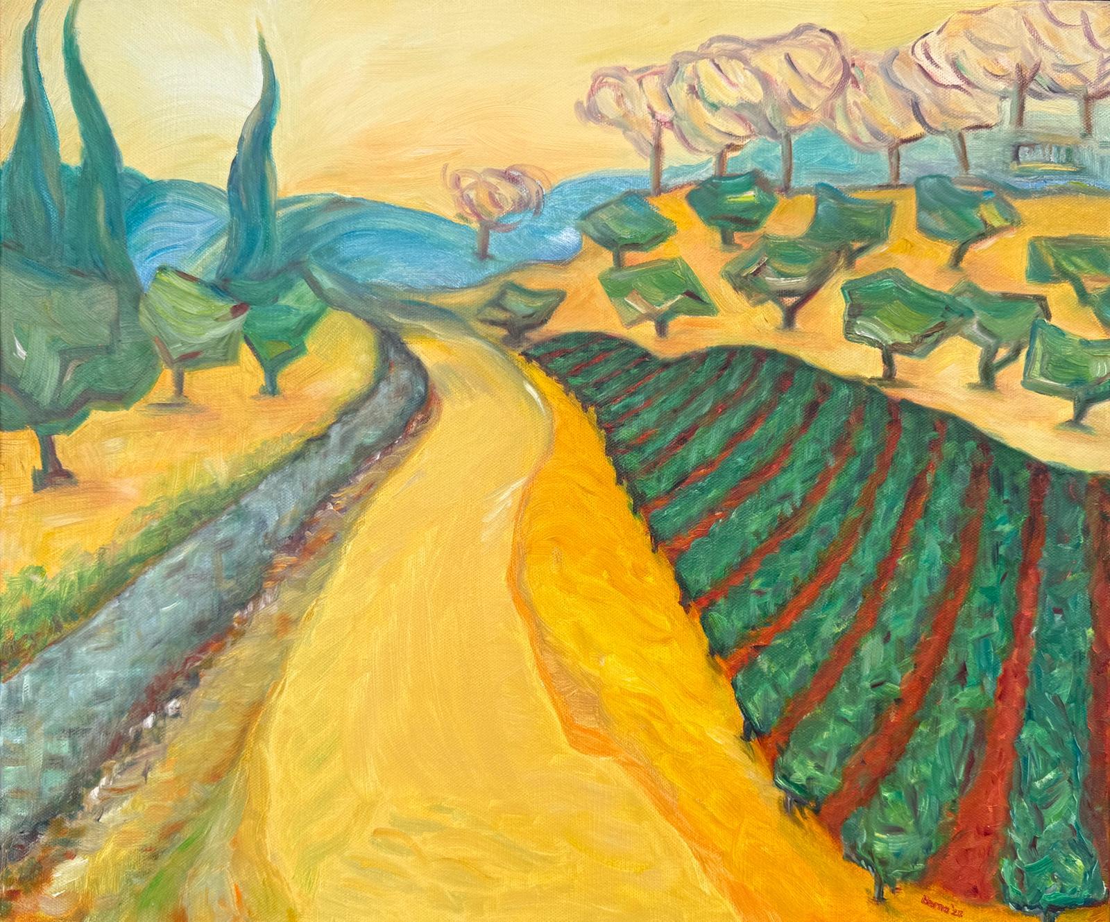 Zeitgenössische provenzalische Landschaft. 'Randonneur'. – Painting von Bernadette van Baarsen 