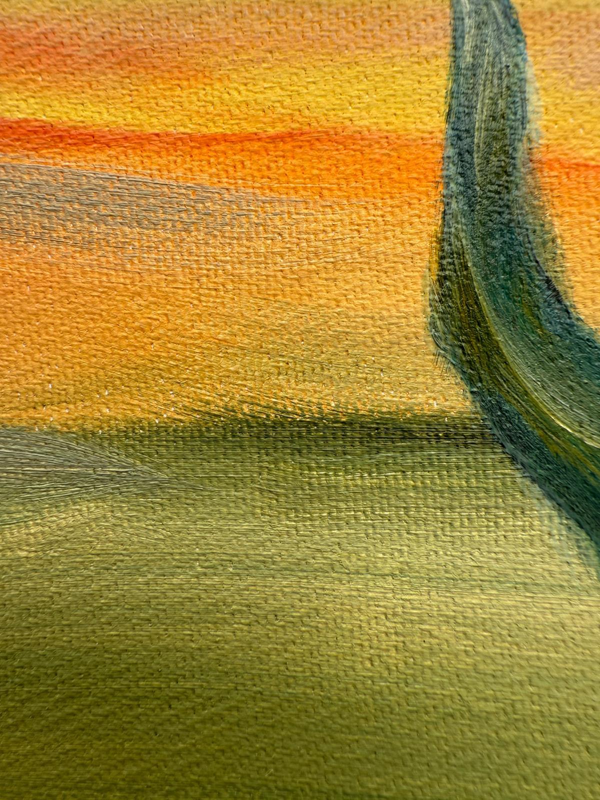 Grüne & gelbe provenzalische Landschaft in Öl auf Leinwand. 'Les Cyprès du Loup'. im Angebot 5