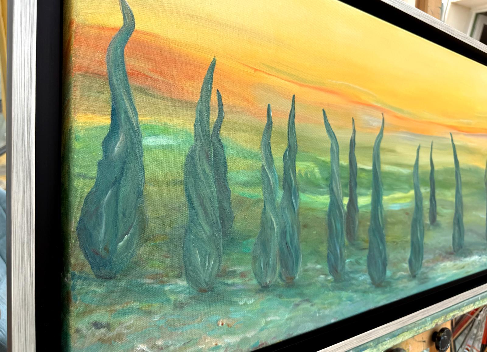 Grüne & gelbe provenzalische Landschaft in Öl auf Leinwand. 'Les Cyprès du Loup'. im Angebot 7