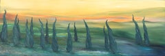 Green & Yellow Provençal Landscape in Oil on Canvas. 'Les Cyprès du Loup'.