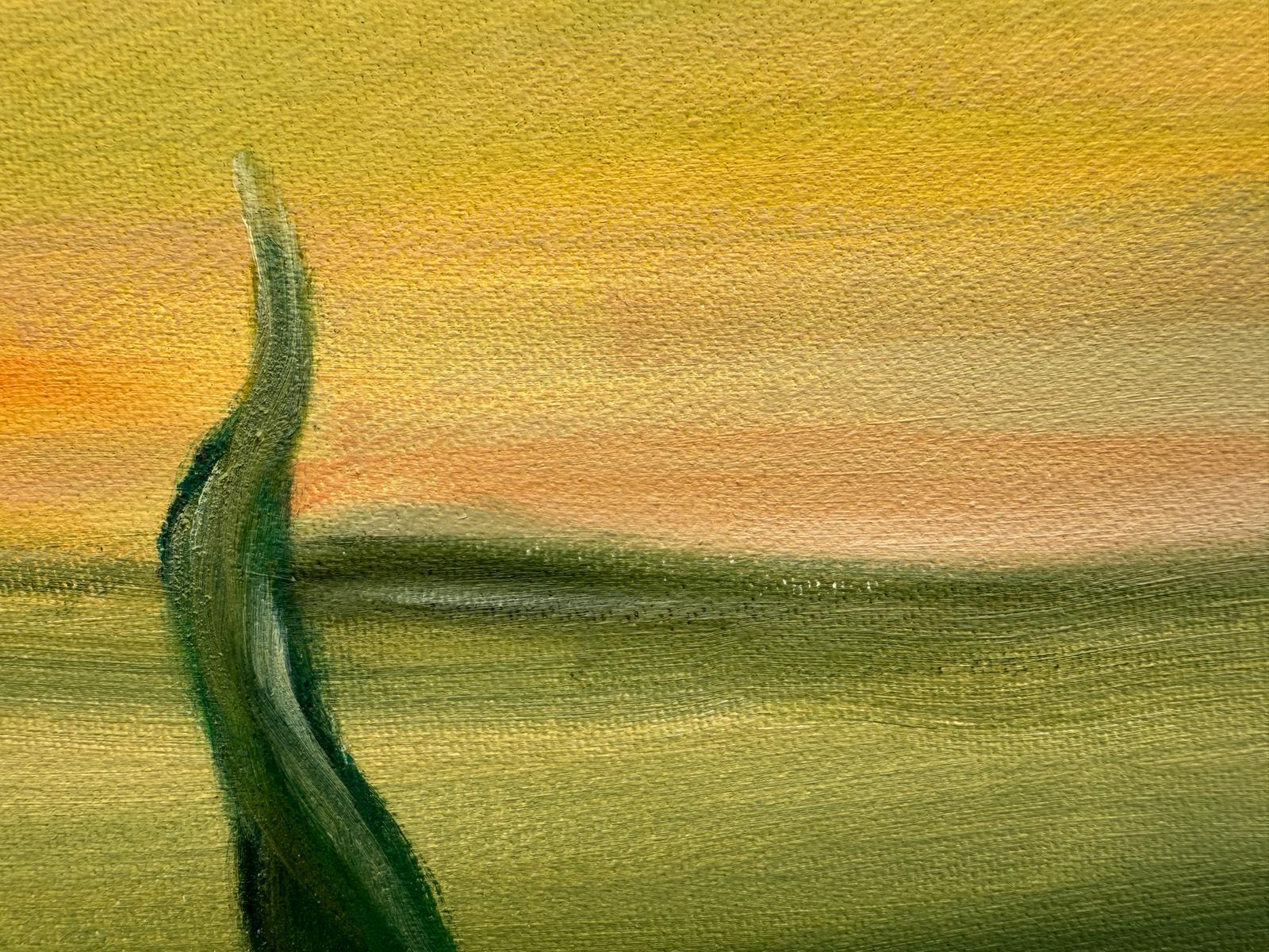 Grüne & gelbe provenzalische Landschaft in Öl auf Leinwand. 'Les Cyprès du Loup'. (Schwarz), Landscape Painting, von Bernadette van Baarsen 